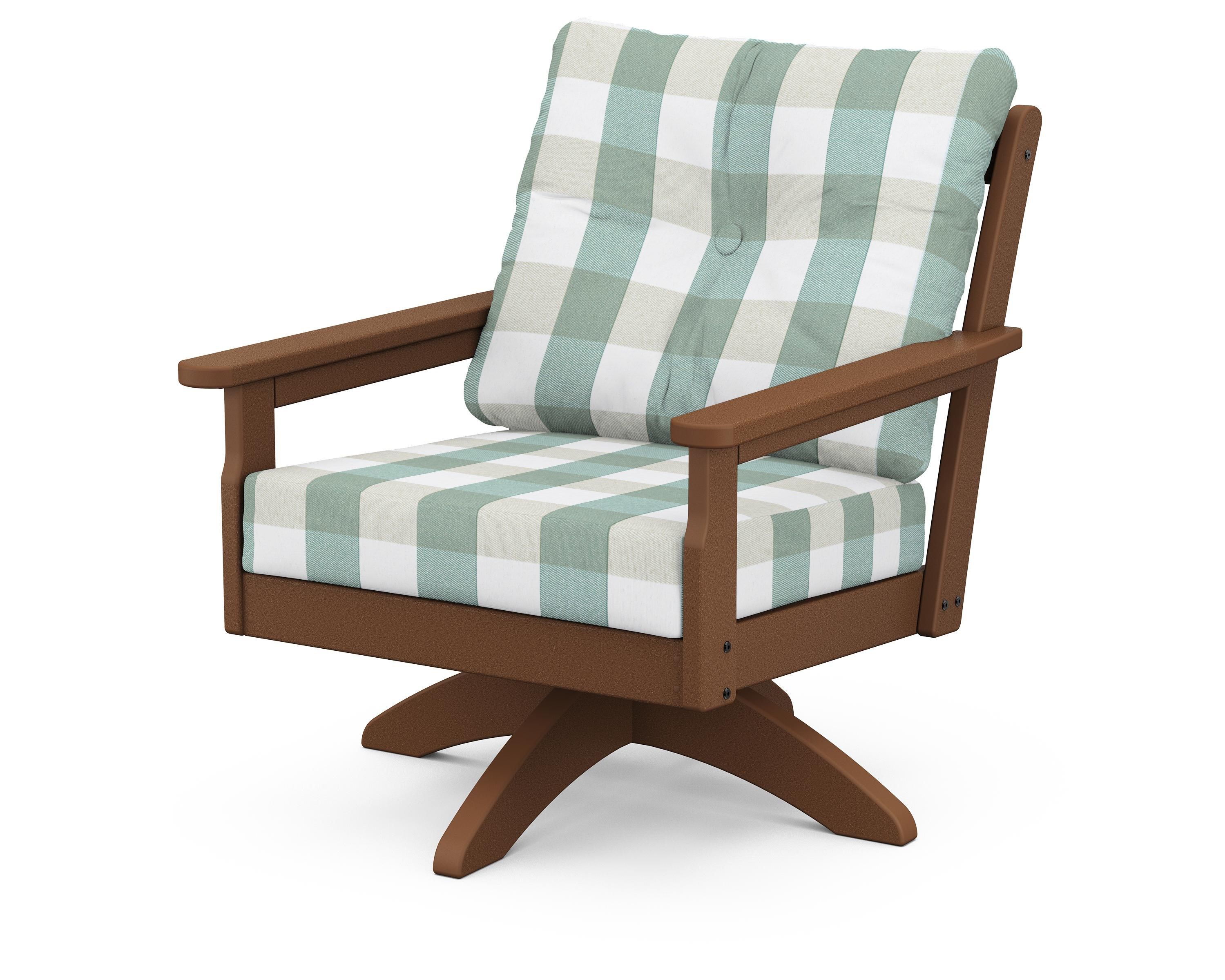POLYWOOD® Vineyard Deep Seating Swivel Chair in Teak / Buffalo Plaid Glacier Spa