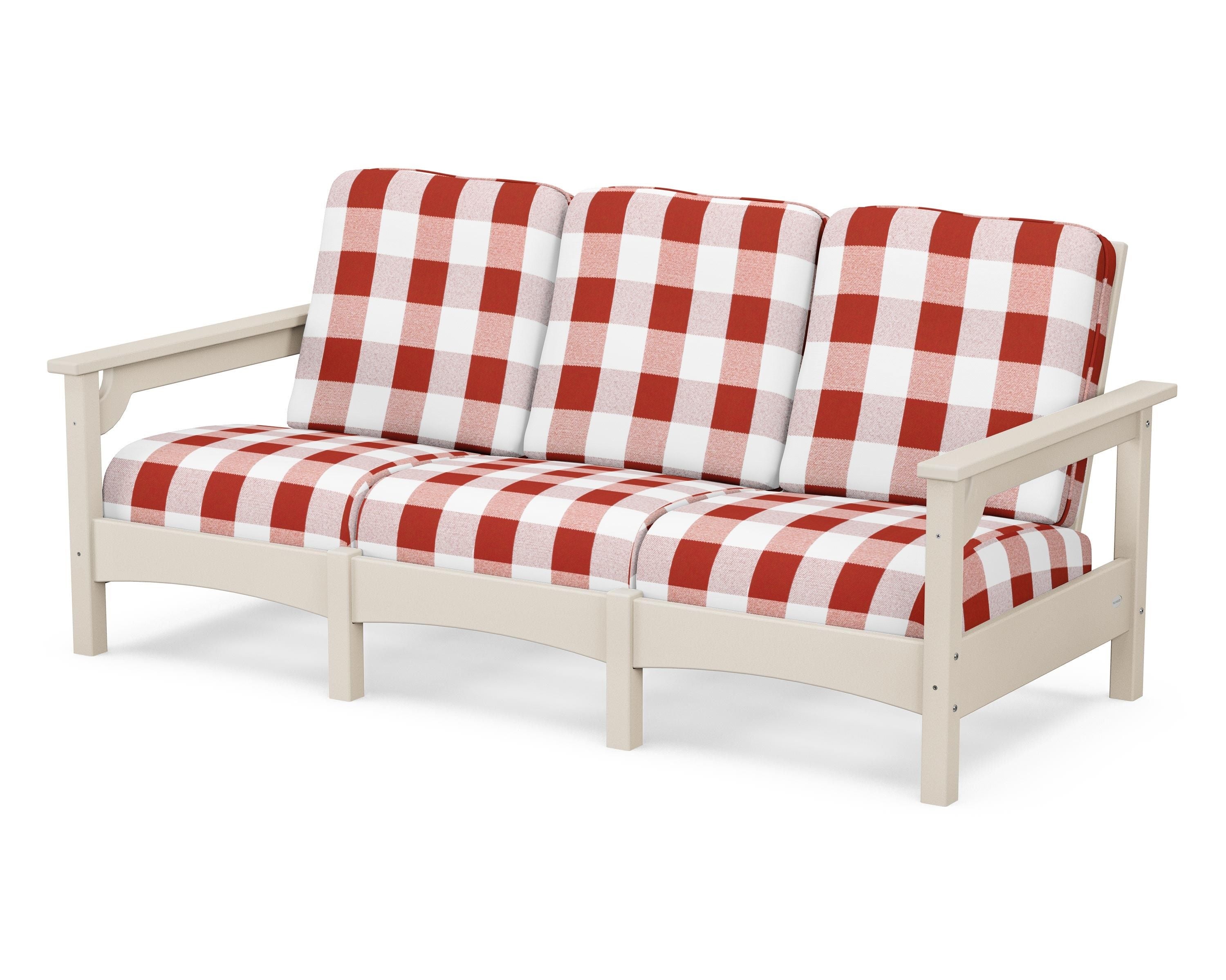 POLYWOOD® Club Sofa in Sand / Buffalo Plaid Crimson