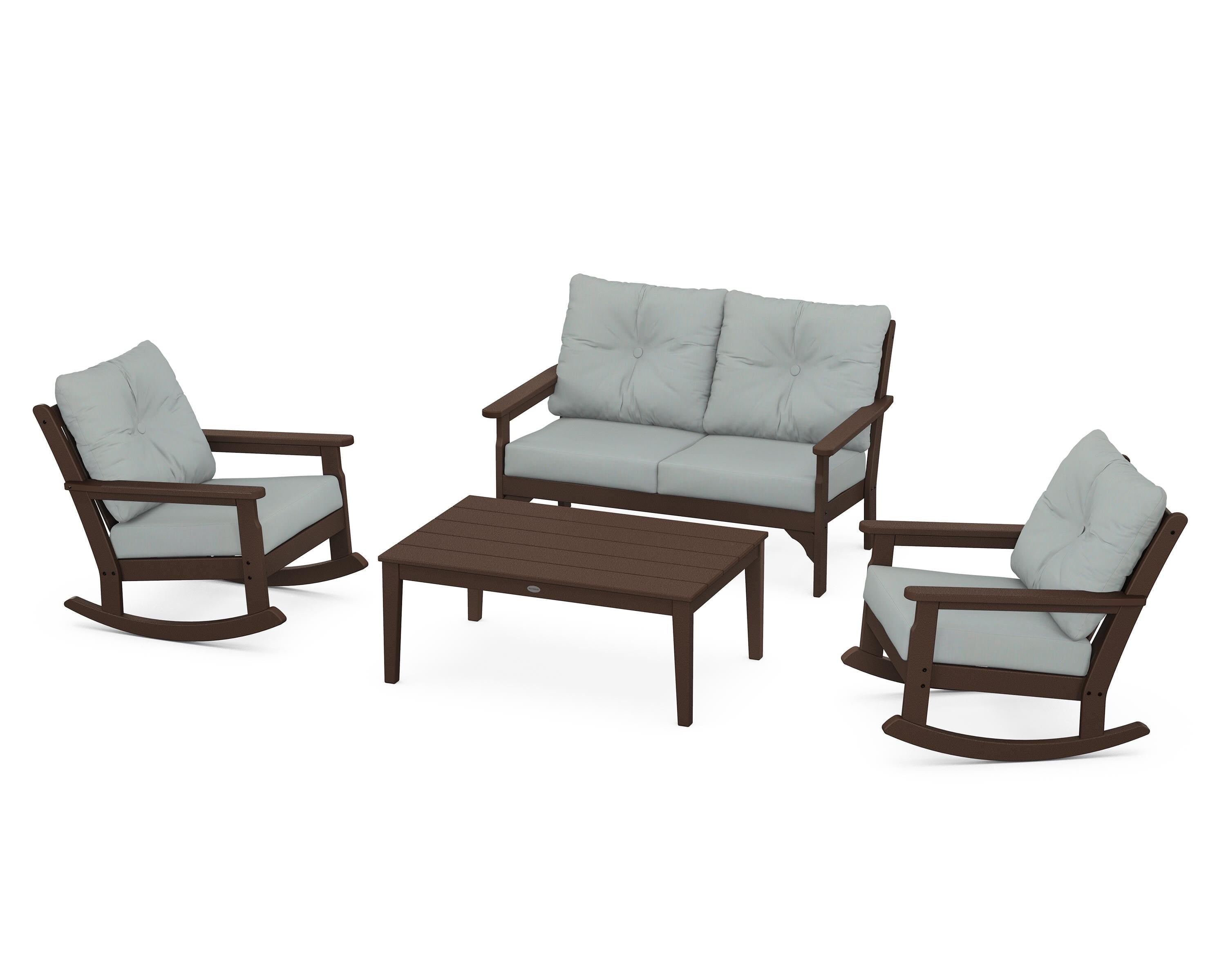 POLYWOOD® Vineyard 4-Piece Deep Seating Rocking Chair Set in Mahogany / Spa