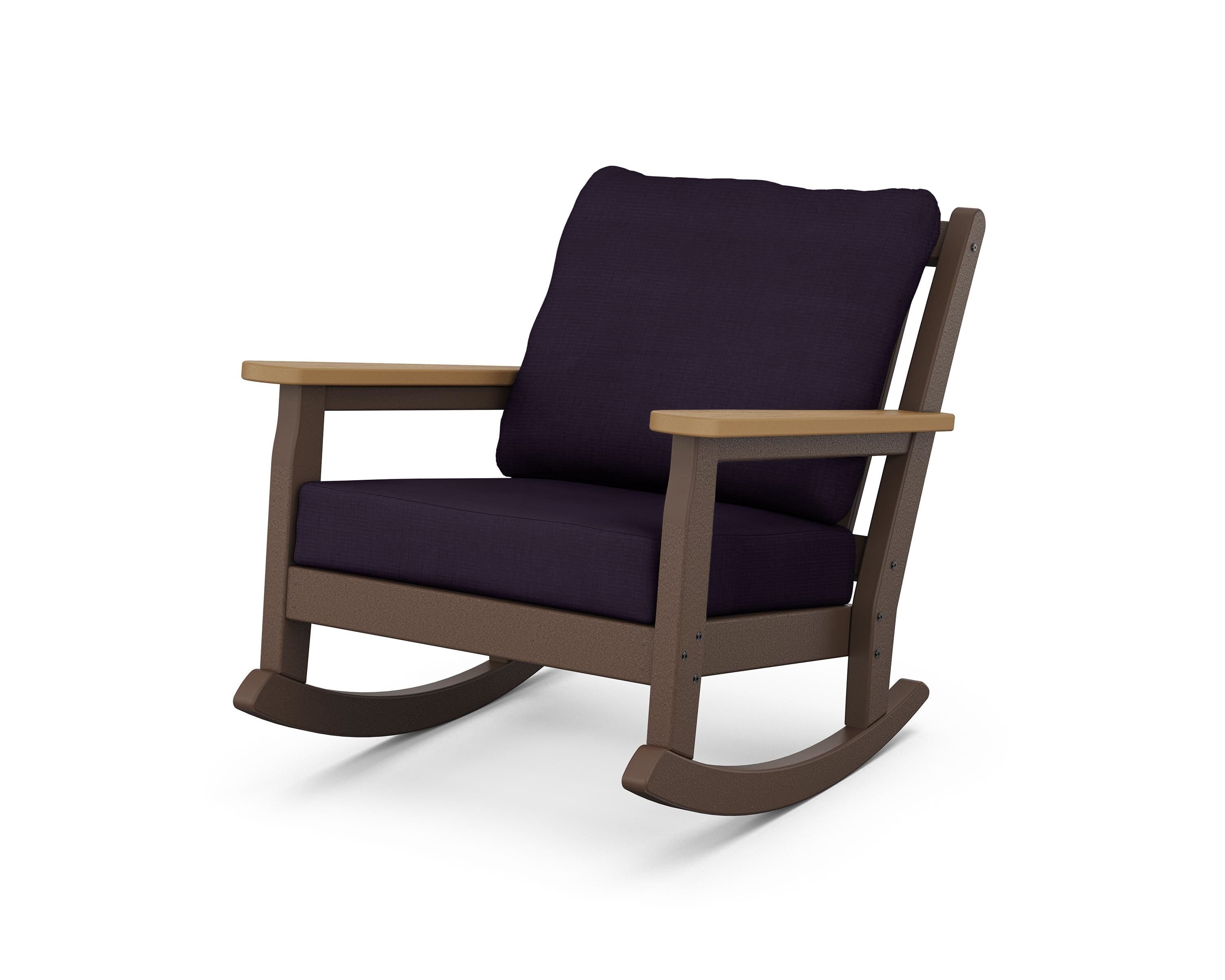 POLYWOOD® Chippendale Deep Seating Rocking Chair in Mahogany / Natural / Navy Linen