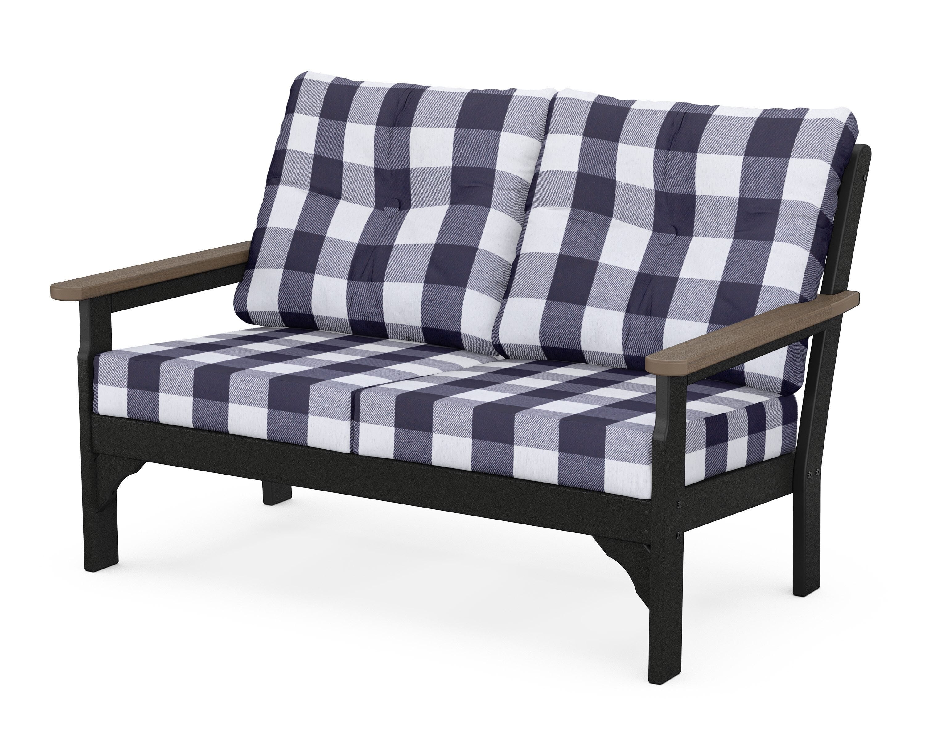 POLYWOOD® Vineyard Deep Seating Loveseat in Black / Kona / Buffalo Plaid Navy