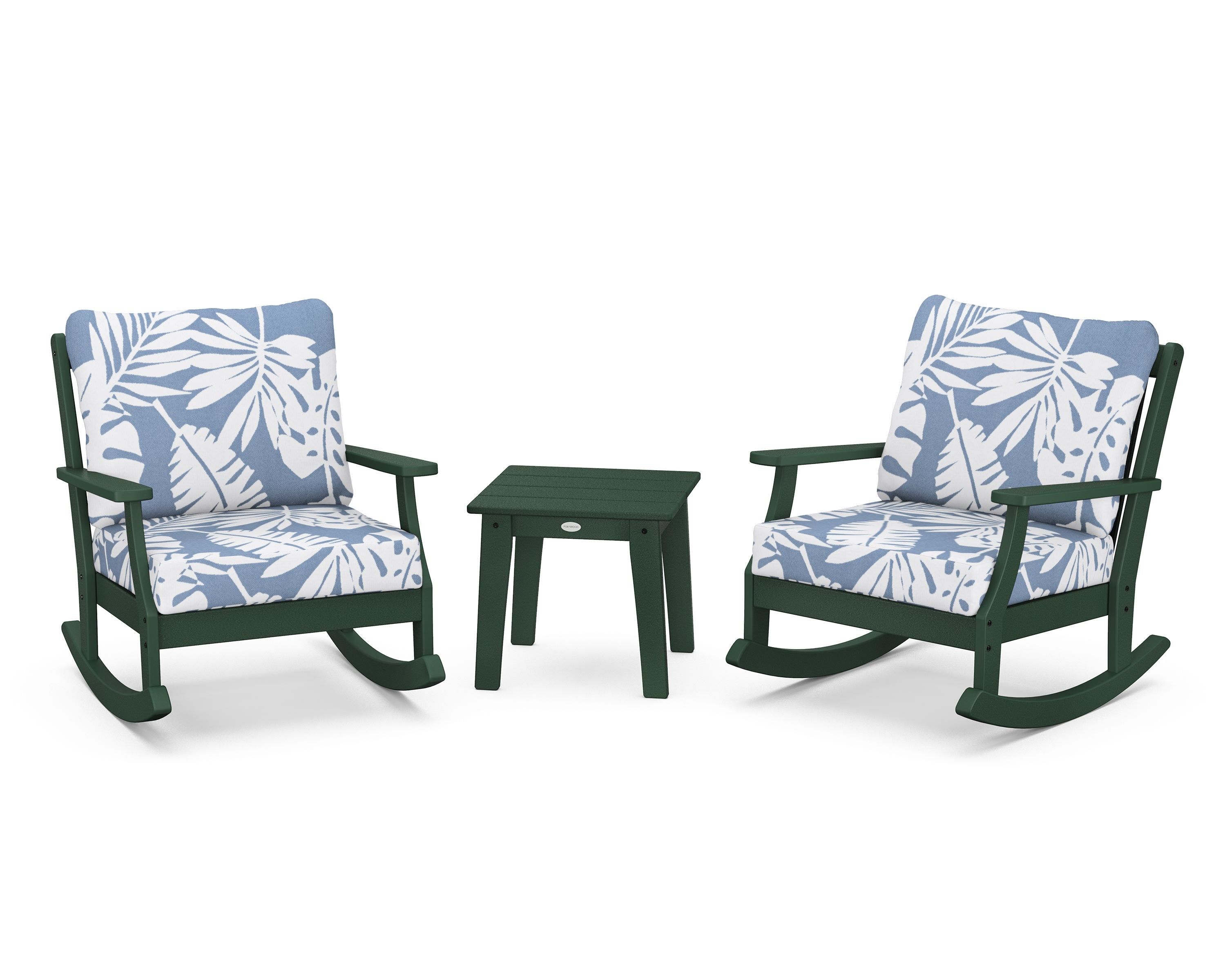 POLYWOOD® Braxton 3-Piece Deep Seating Rocker Set in Green / Leaf Sky Blue