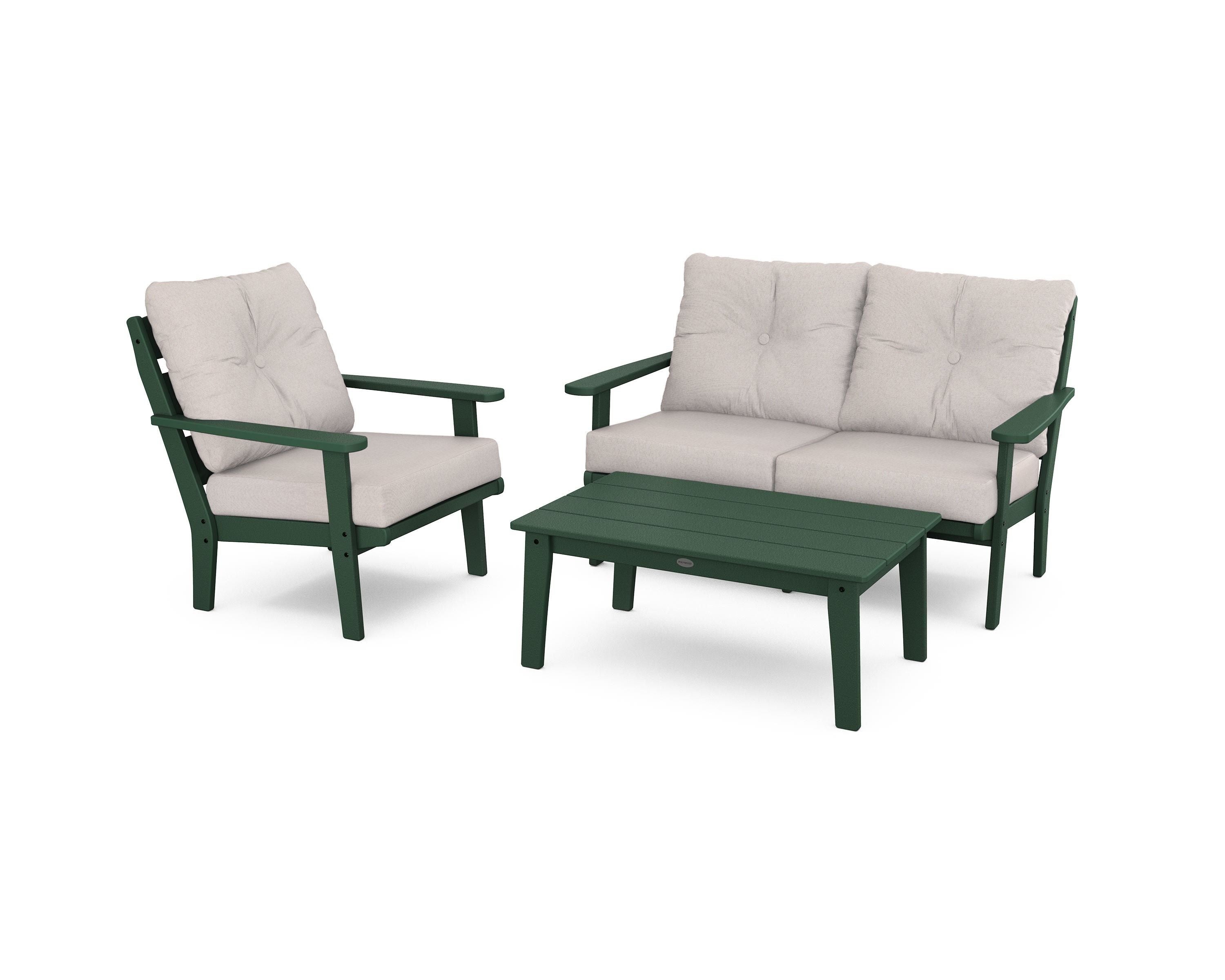 POLYWOOD® Lakeside 3-Piece Deep Seating Set in Green / Dune Burlap