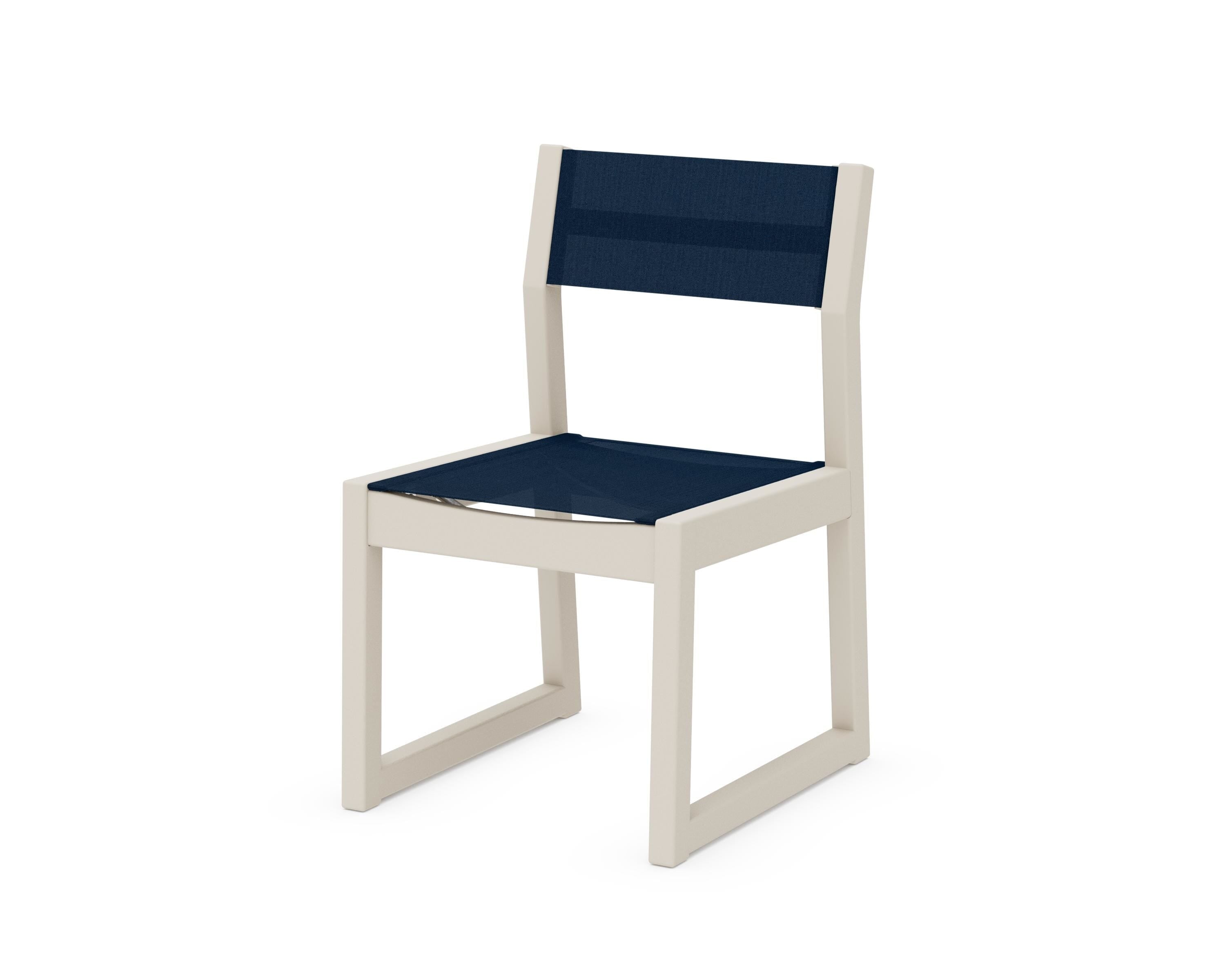 POLYWOOD® EDGE Sling Dining Side Chair in Sand / Navy Blue Sling