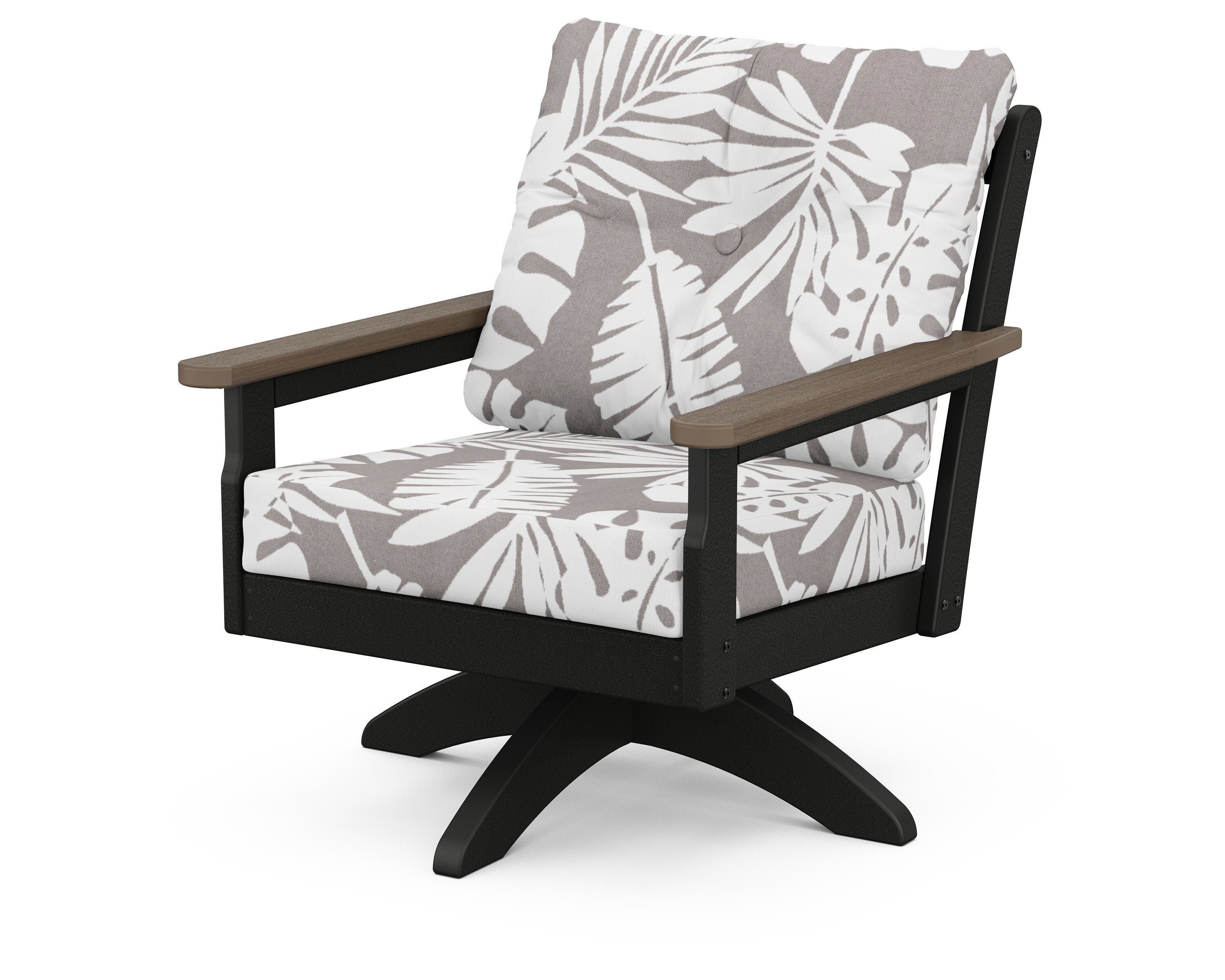 POLYWOOD® Vineyard Deep Seating Swivel Chair in Black / Kona / Leaf Grey Mist