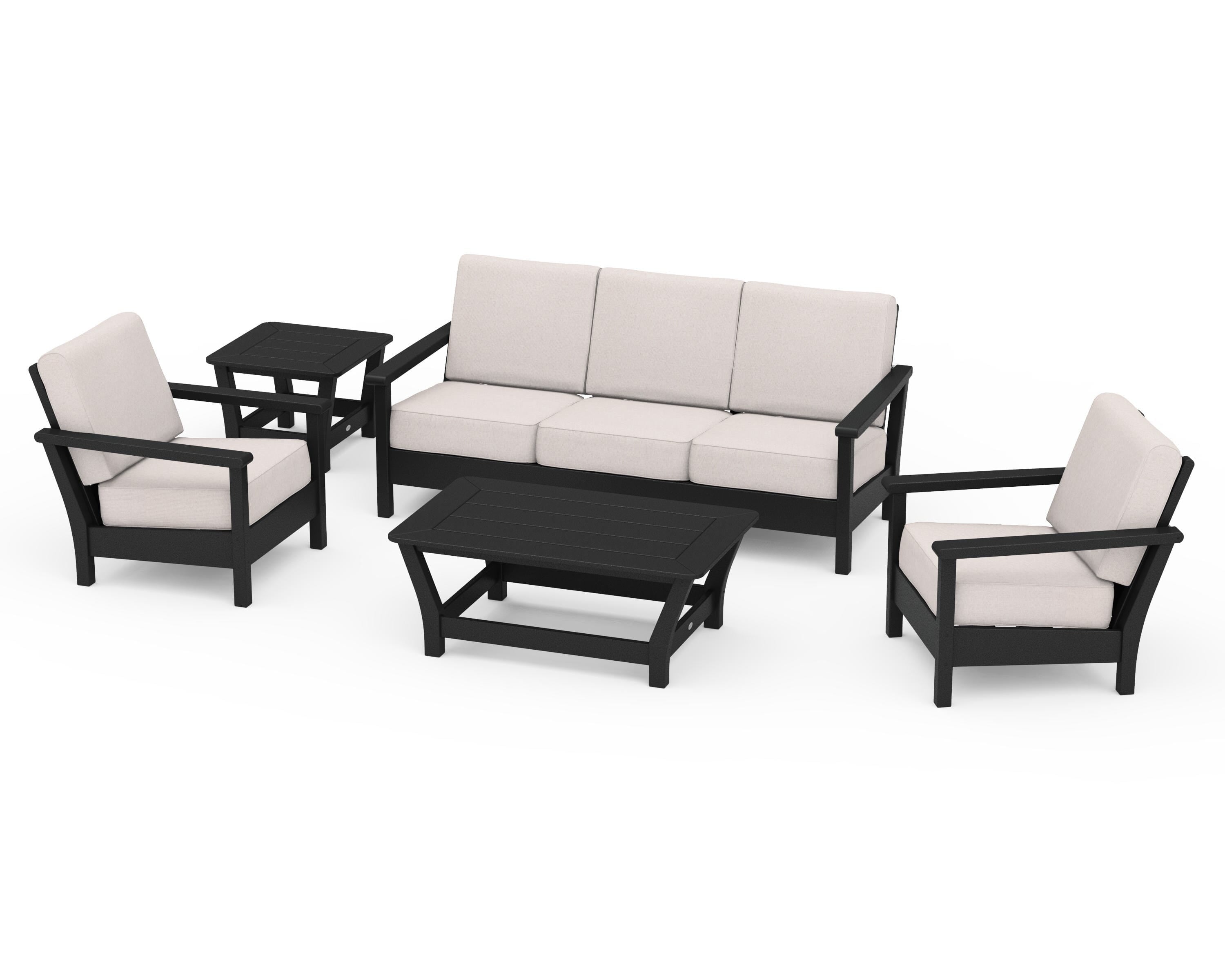 POLYWOOD® Harbour 5-Piece Deep Seating Set in Black / Dune Burlap