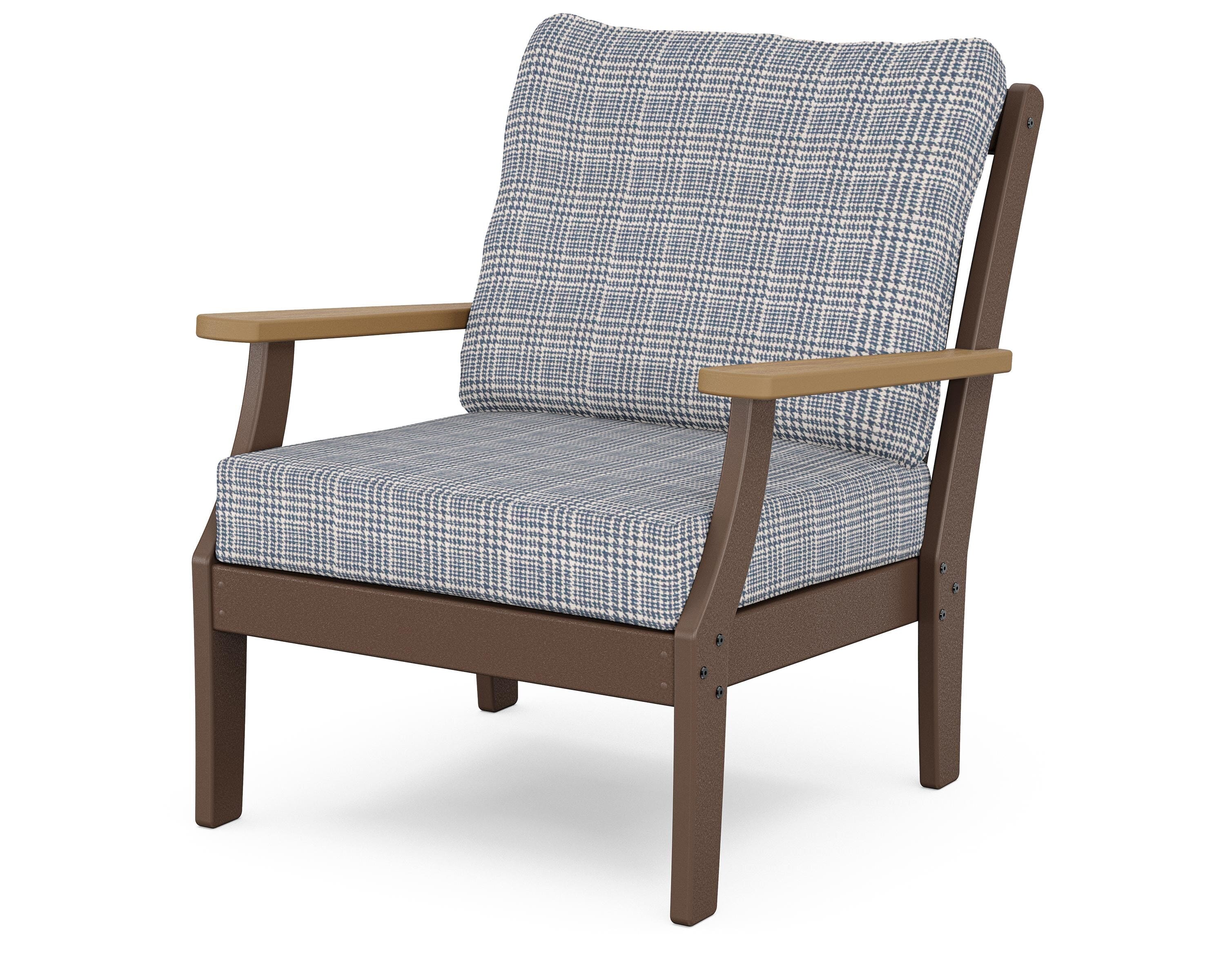 POLYWOOD® Braxton Deep Seating Chair in Mahogany / Natural / Houndstooth Sky Blue