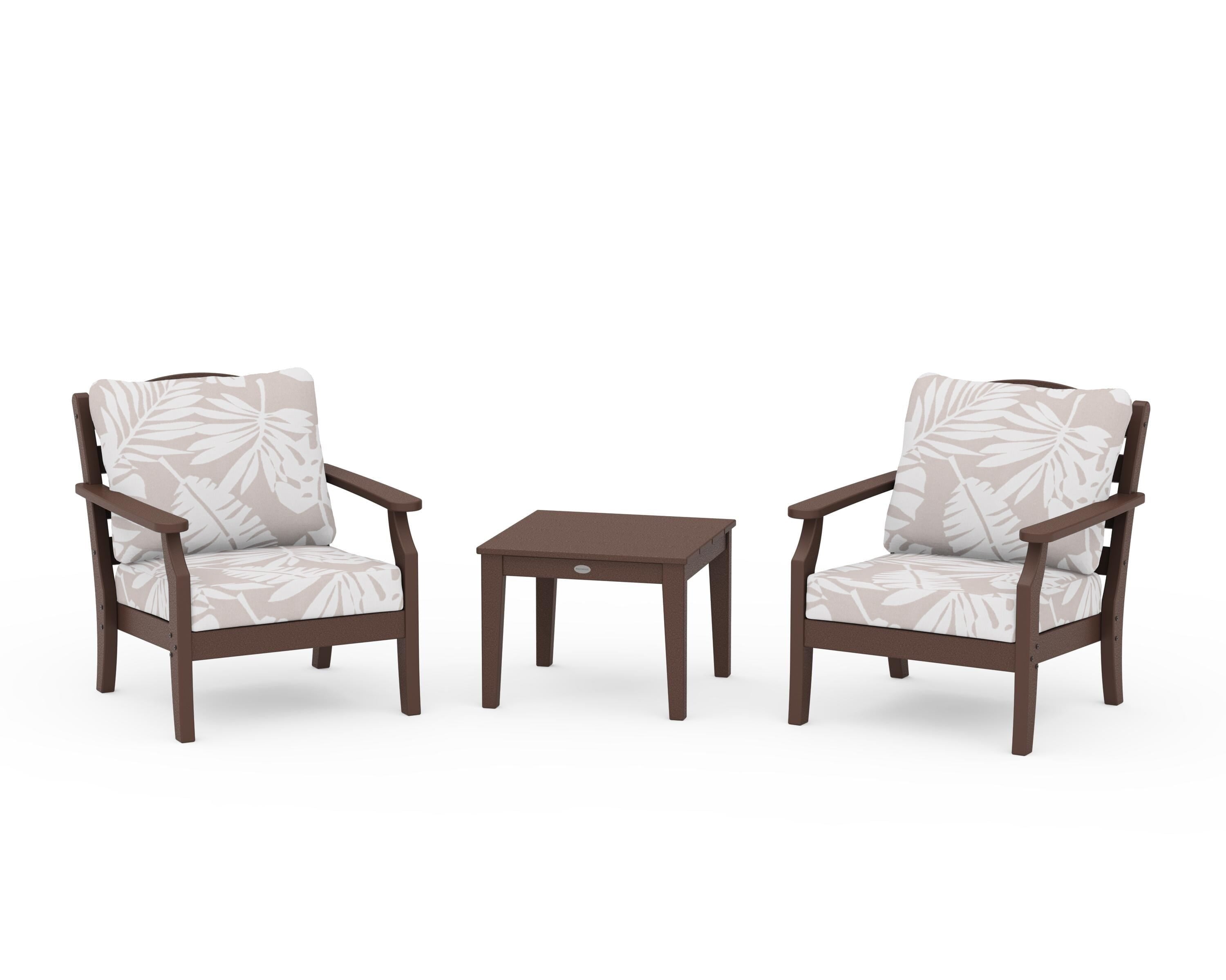 Draper James™ by POLYWOOD® Savannah 3-Piece Deep Seating Set in Mahogany / Leaf Dune Burlap