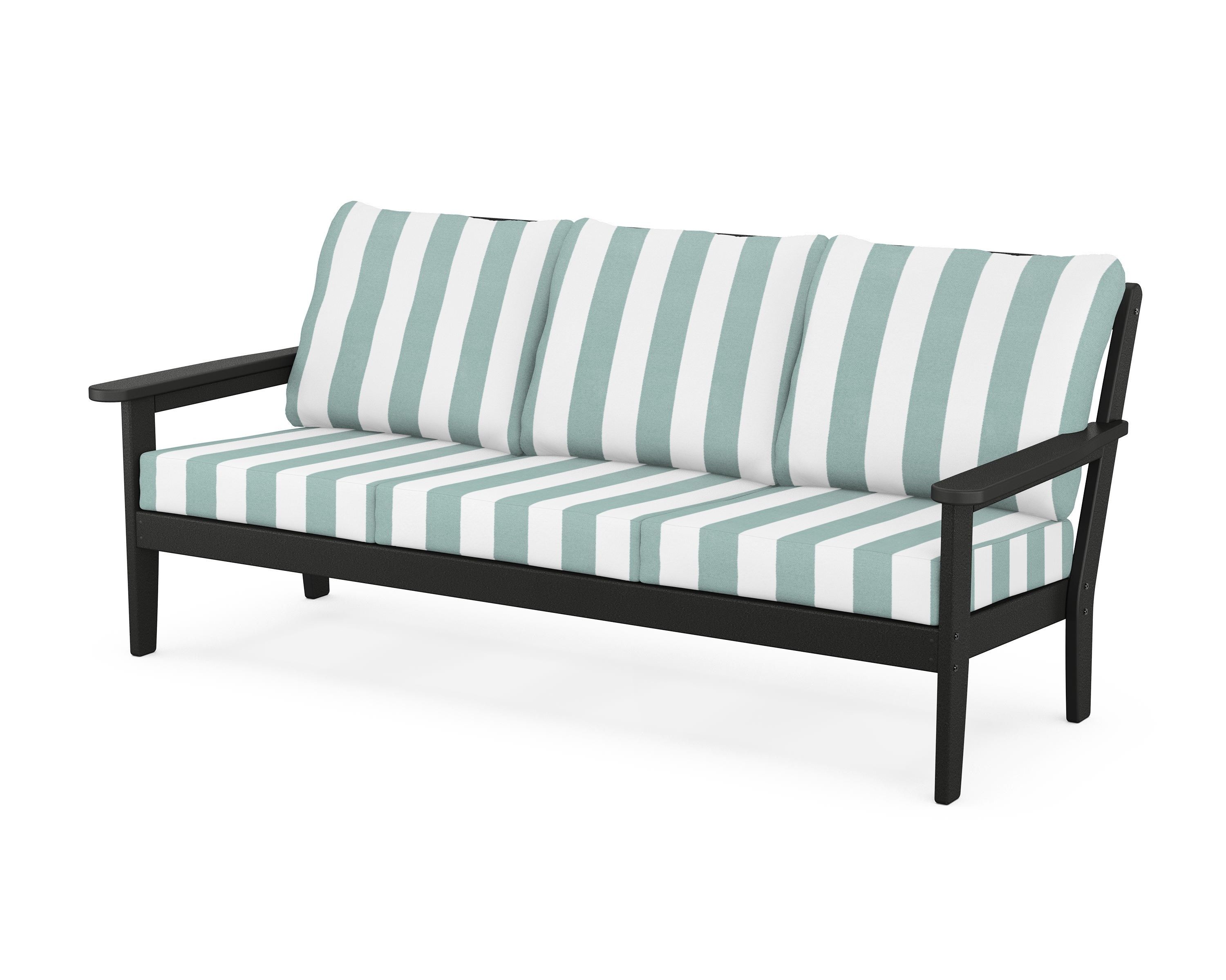 Country Living Cottage Deep Seating Sofa in Black / Cabana Stripe Glacier Spa