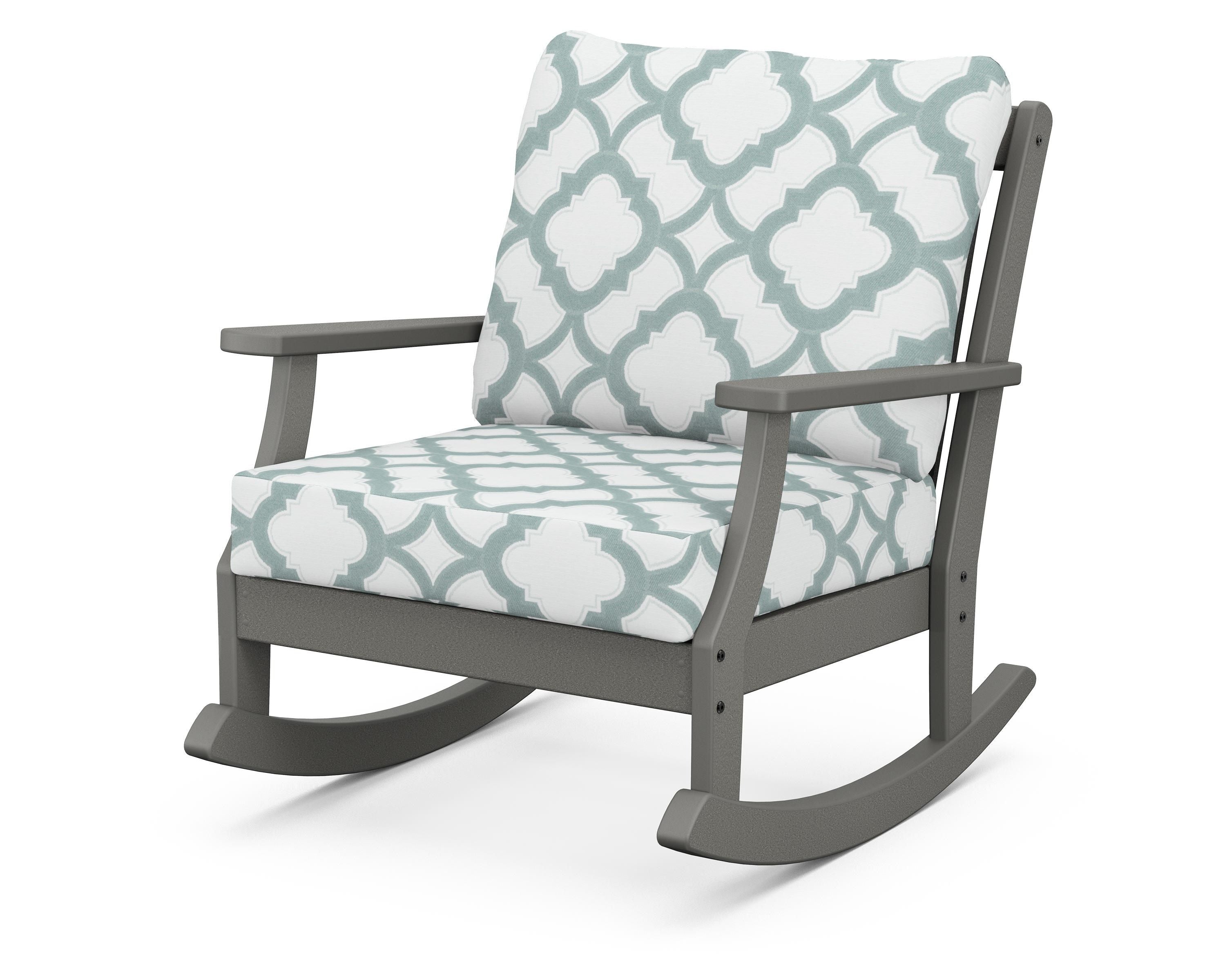 POLYWOOD® Braxton Deep Seating Rocking Chair in Slate Grey / Trellis Glacier Spa