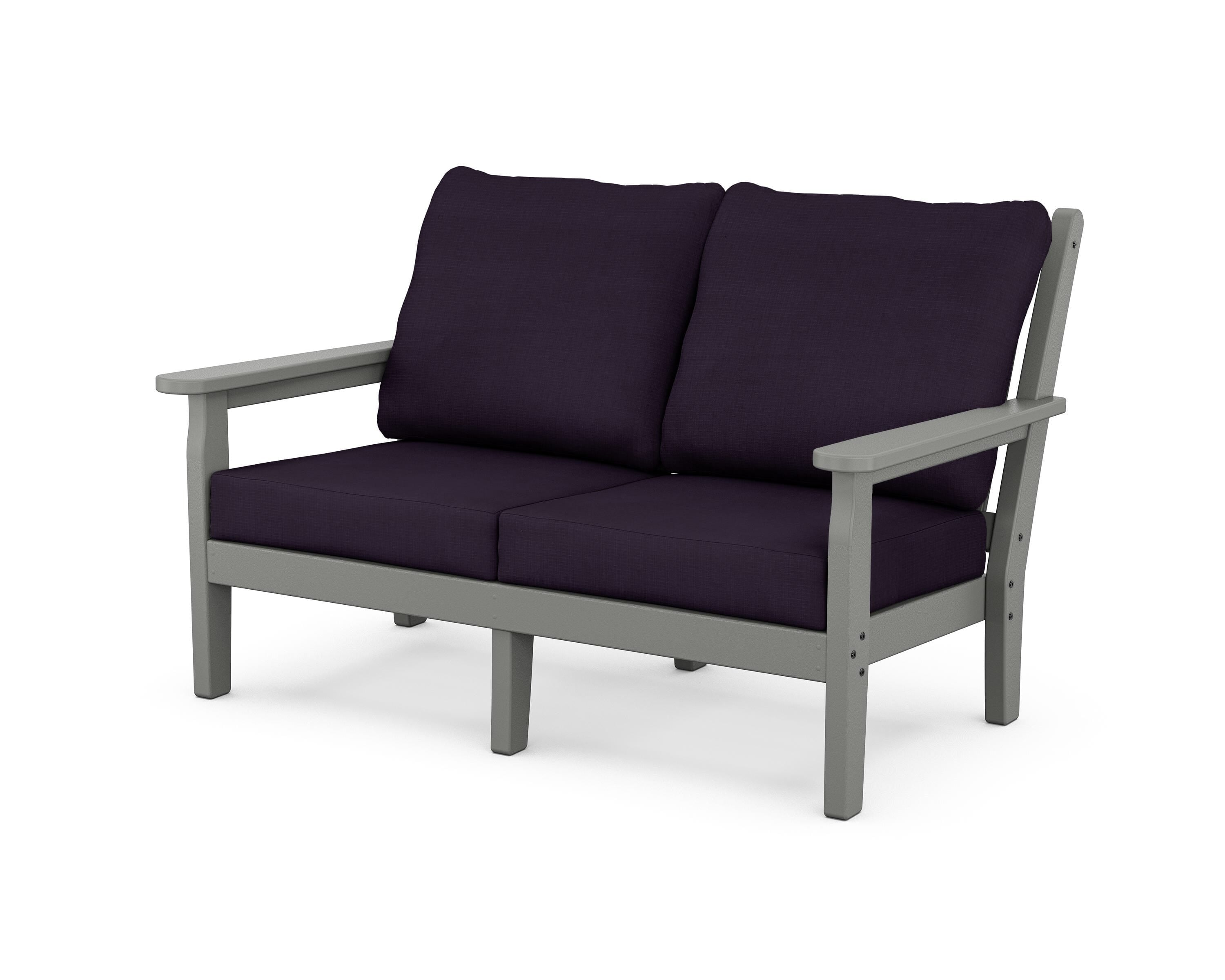 POLYWOOD® Chippendale Deep Seating Loveseat in Slate Grey / Navy Linen
