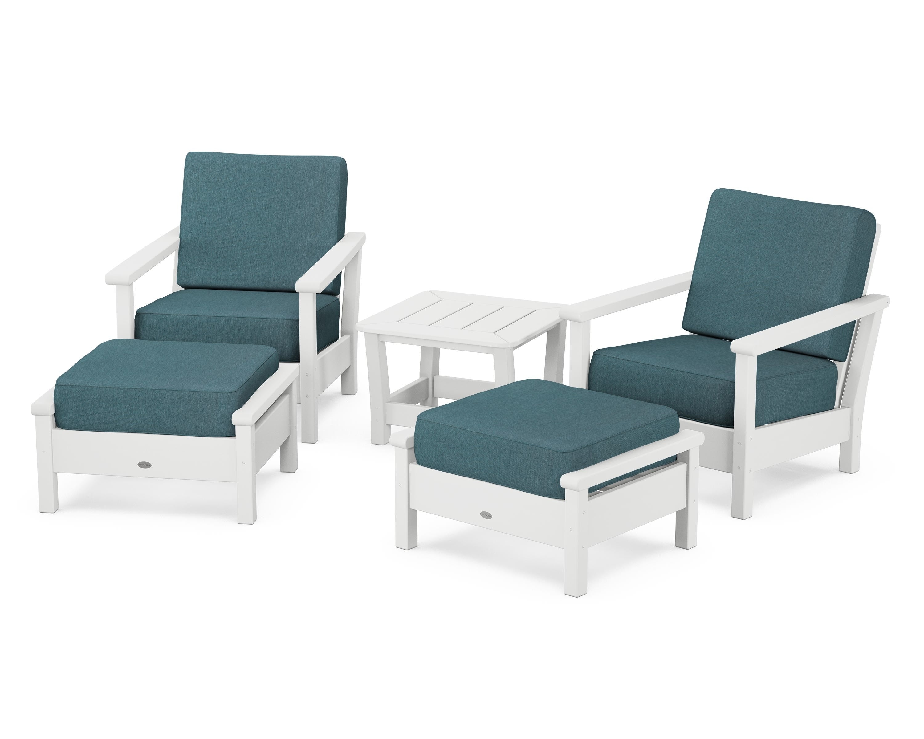 POLYWOOD® Harbour 5-Piece Deep Seating Chair Set in White / Ocean Teal