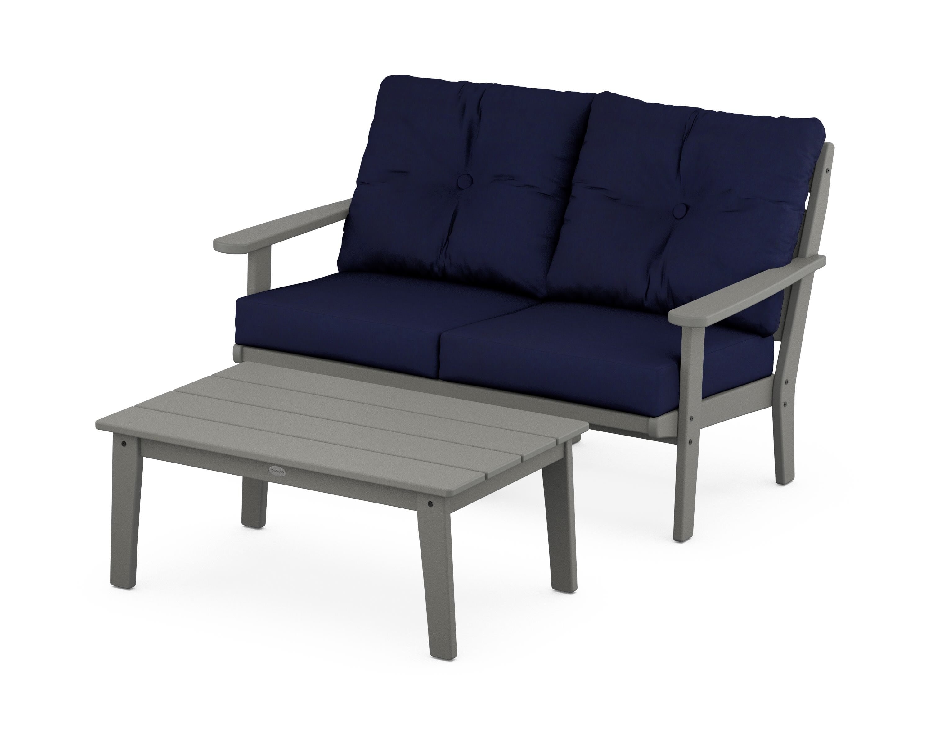 POLYWOOD® Lakeside 2-Piece Lounge Loveseat Set in Slate Grey / Navy