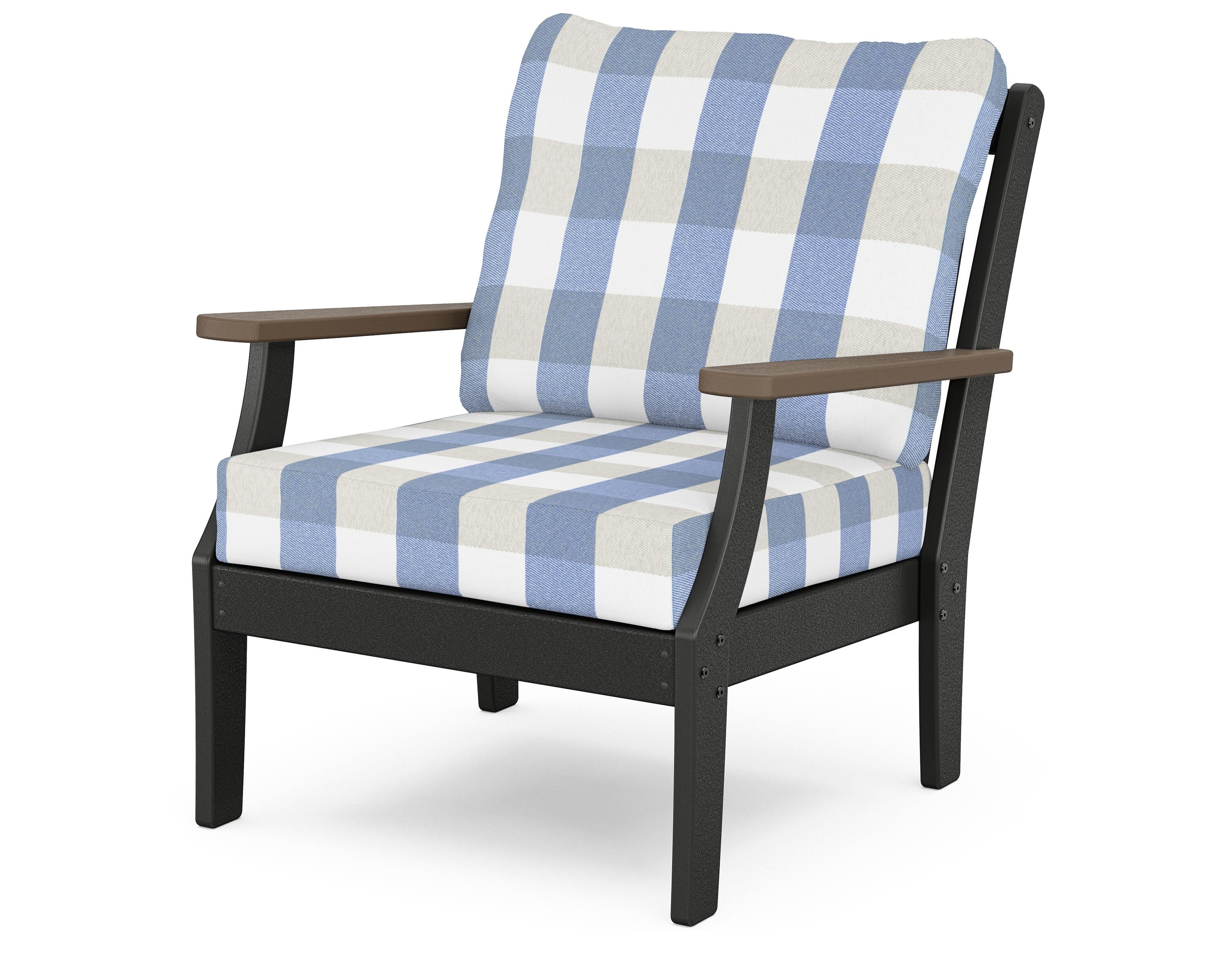 POLYWOOD® Braxton Deep Seating Chair in Black / Kona / Buffalo Plaid Sky Blue