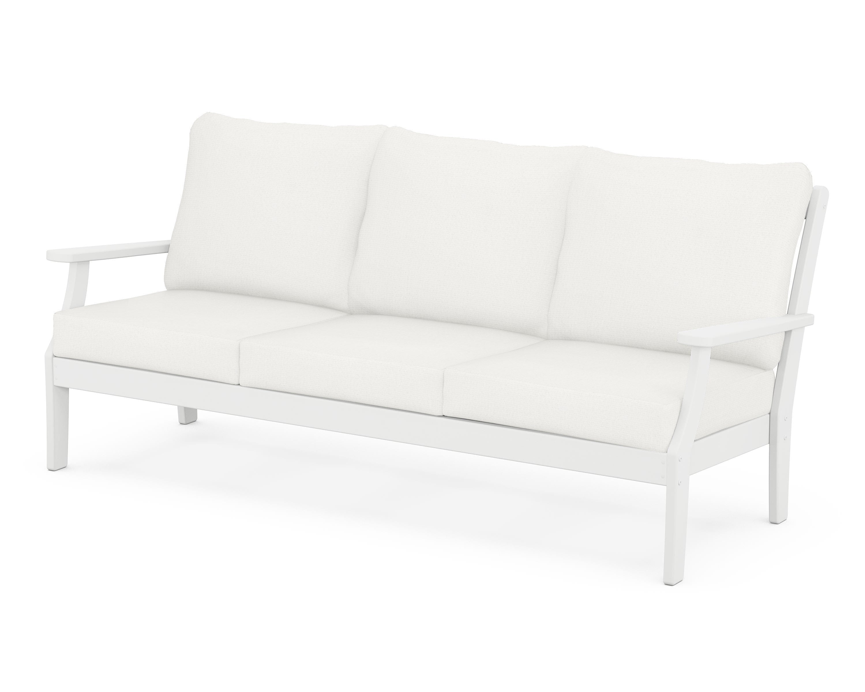 POLYWOOD® Braxton Deep Seating Sofa in White / Natural Linen
