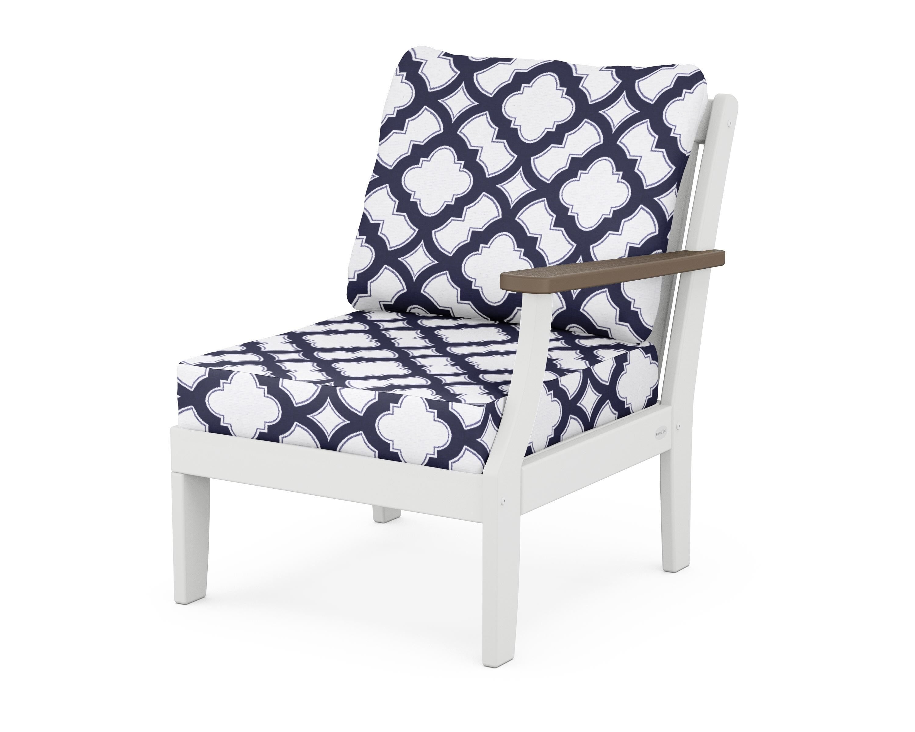 POLYWOOD® Braxton Modular Right Arm Chair in White / Kona / Trellis Navy