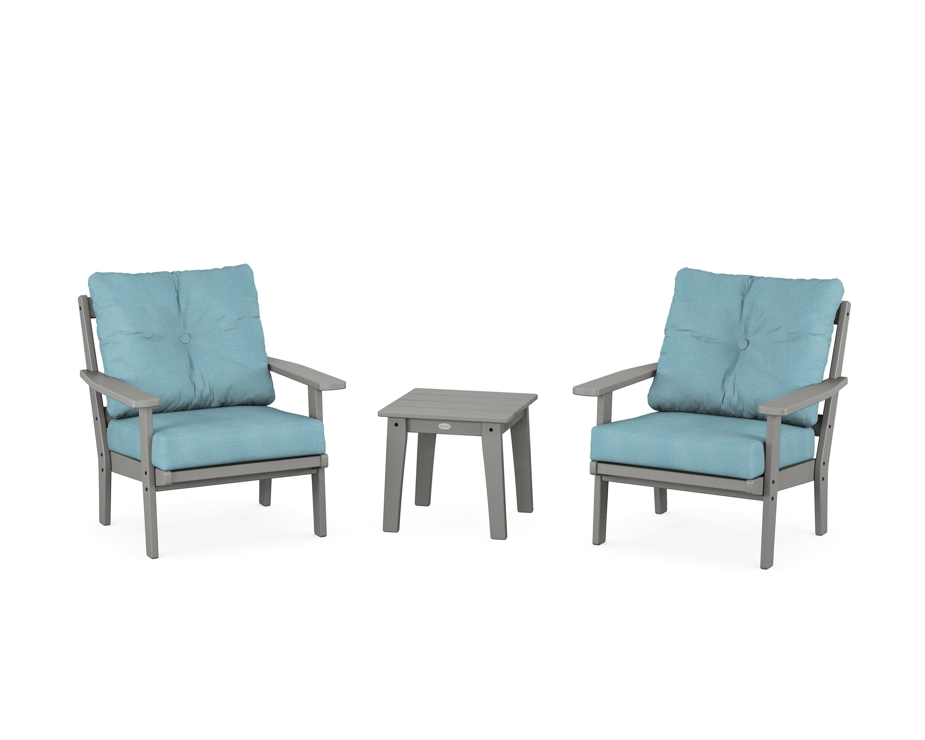 POLYWOOD® Oxford 3-Piece Deep Seating Set in Slate Grey / Lattice Sky Blue