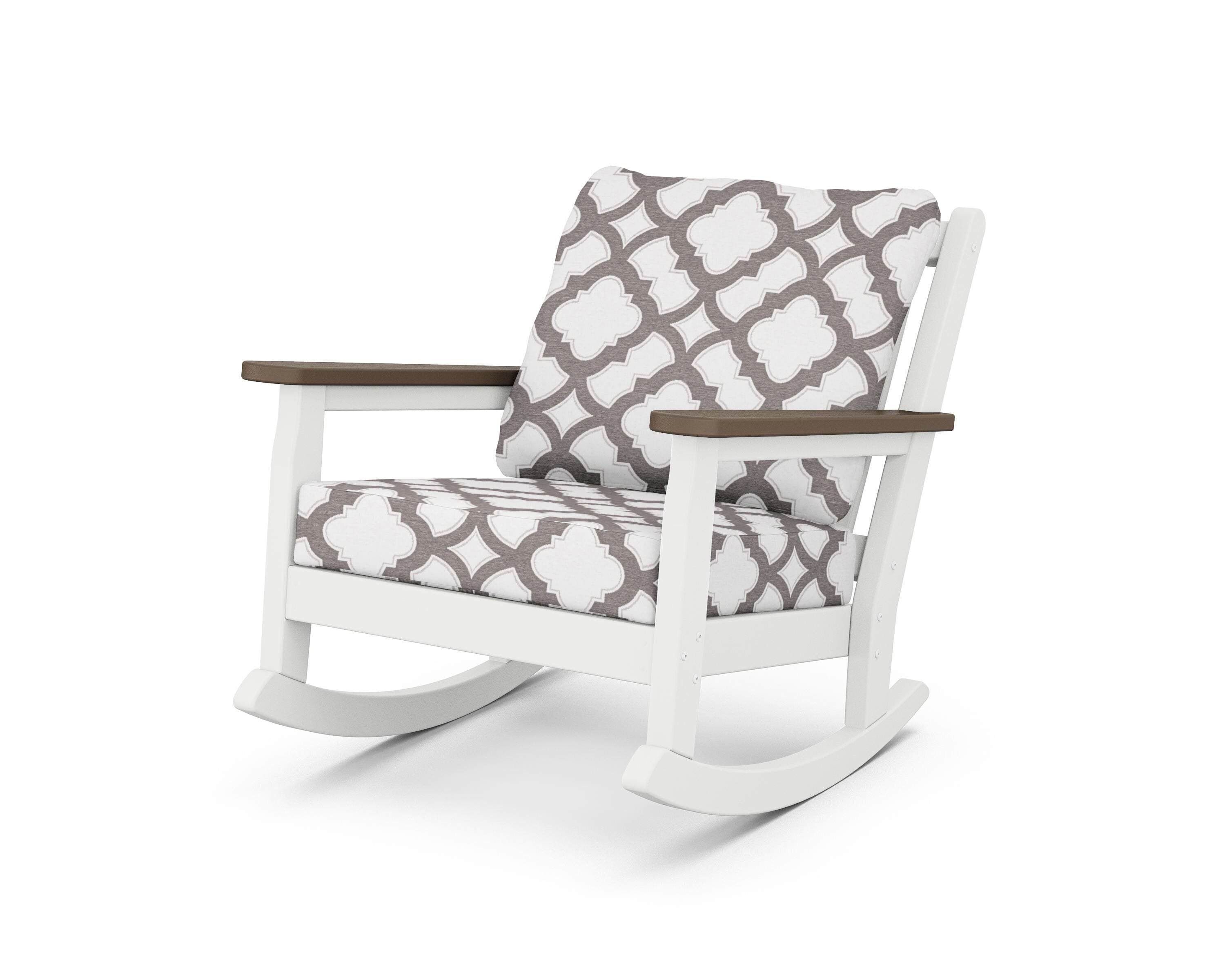POLYWOOD® Chippendale Deep Seating Rocking Chair in White / Kona / Trellis Grey Mist