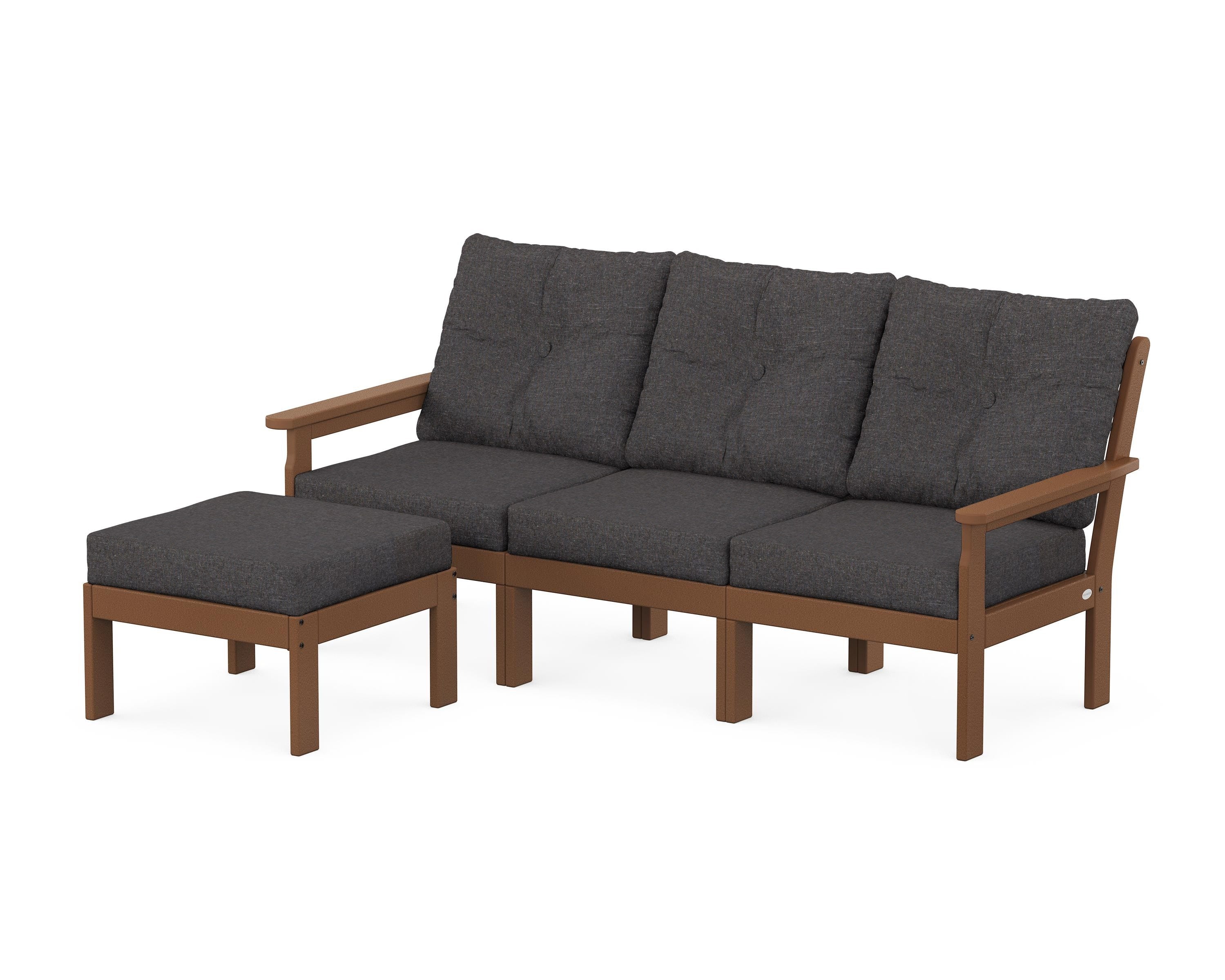 POLYWOOD® Vineyard 4-Piece Sectional with Ottoman in Teak / Ash Charcoal