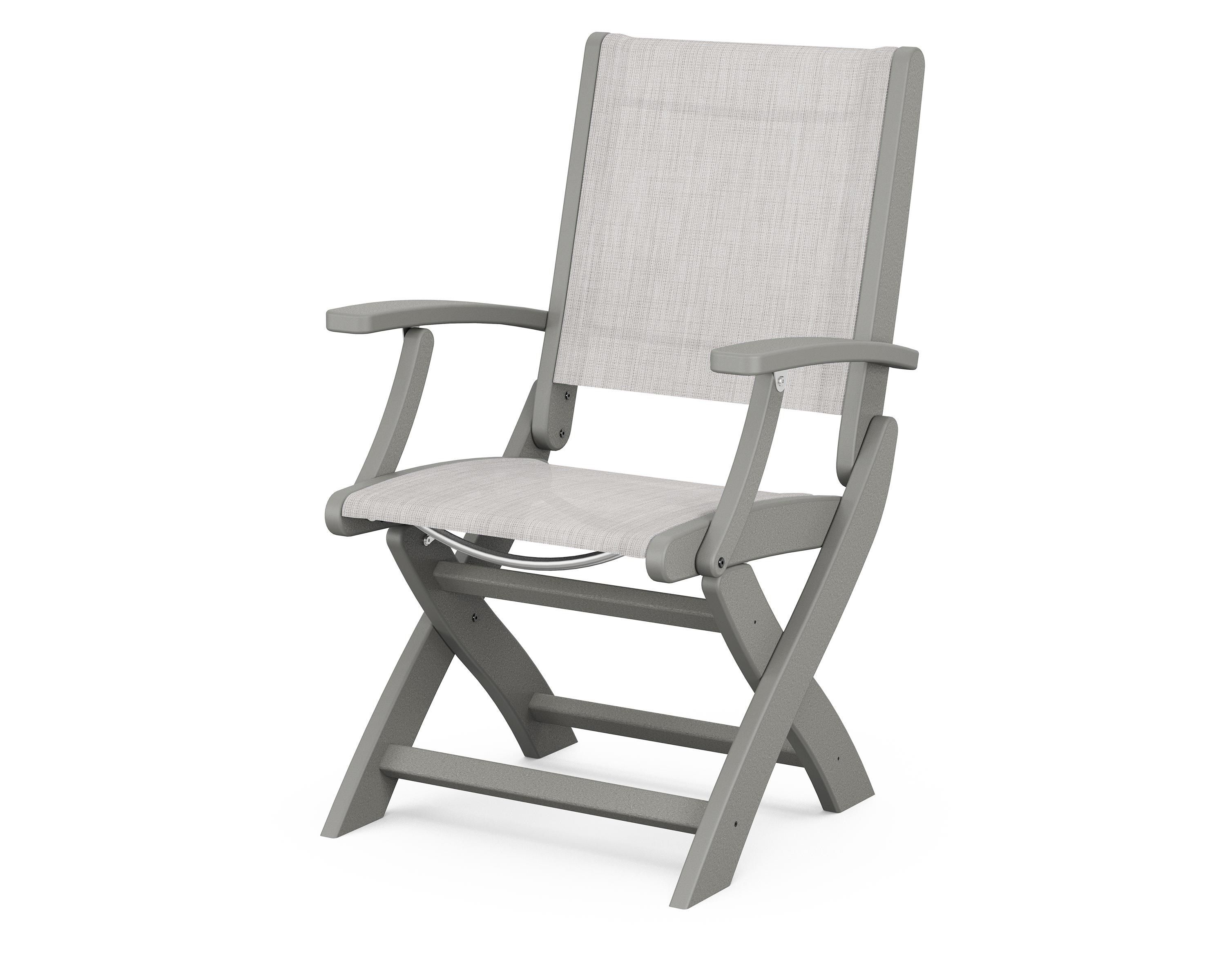 POLYWOOD® Coastal Folding Chair in Slate Grey / Parchment Sling
