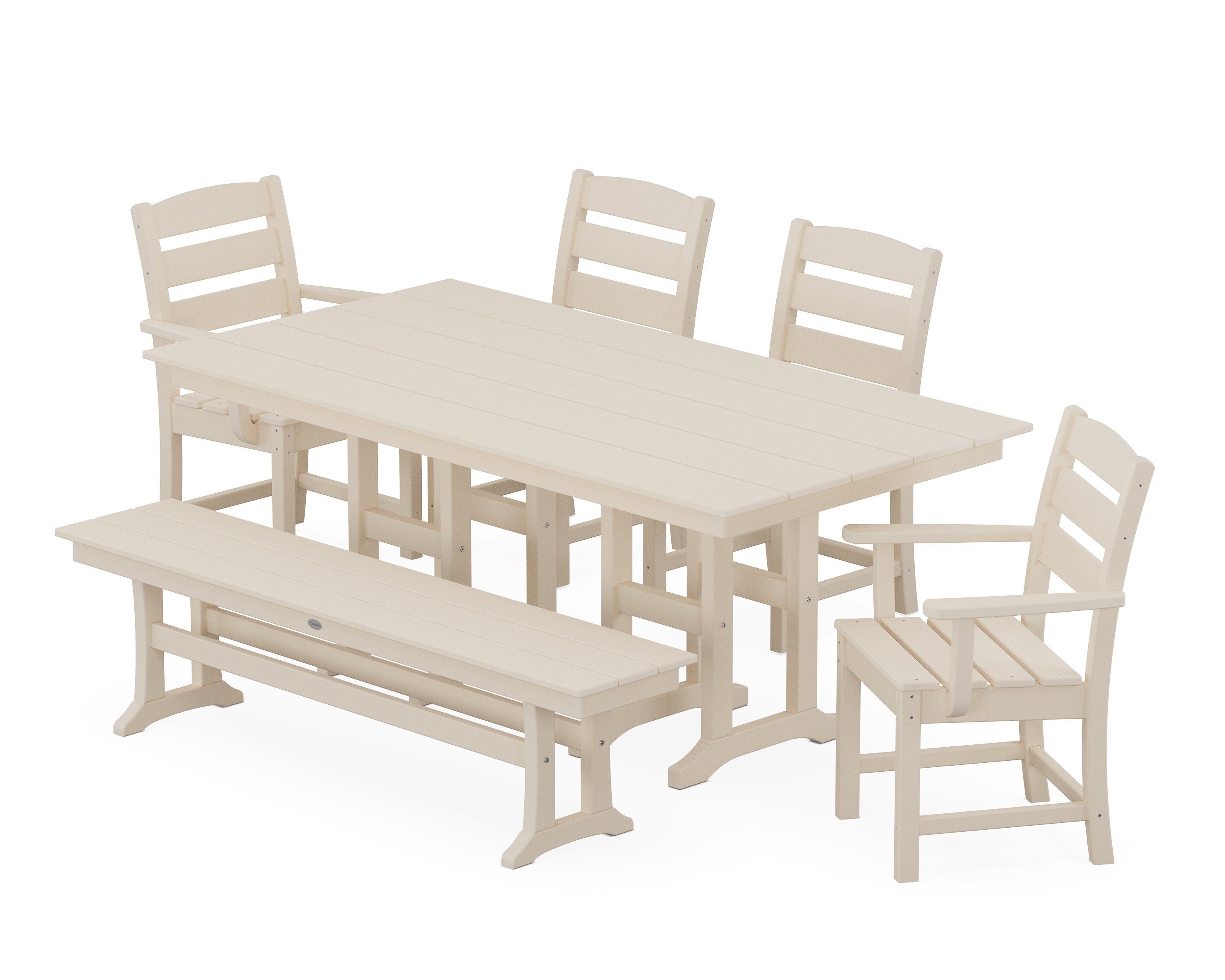 POLYWOOD® Lakeside 6-Piece Farmhouse Dining Set with Bench in Sand