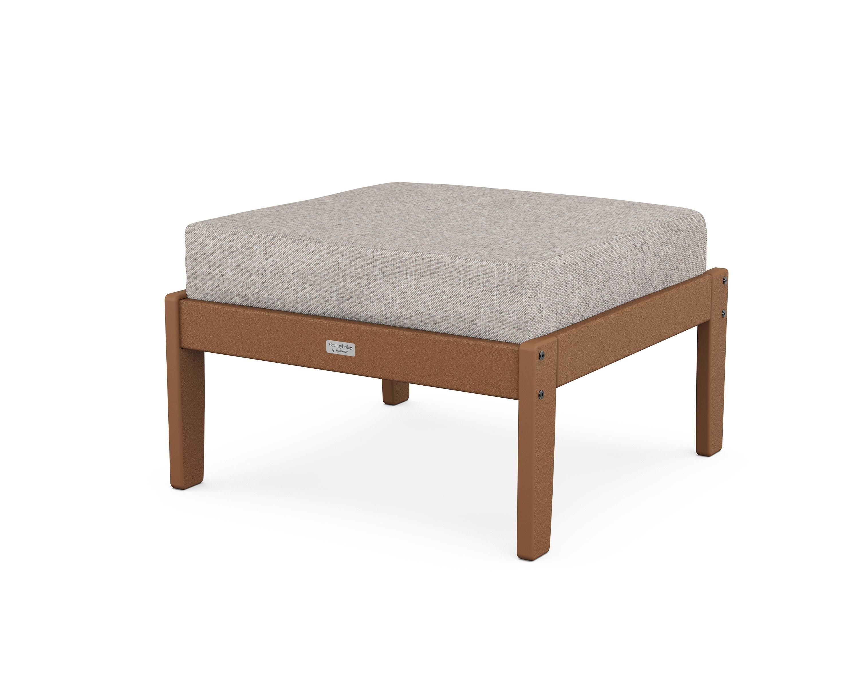 Country Living Cottage Deep Seating Ottoman in Teak / Weathered Tweed