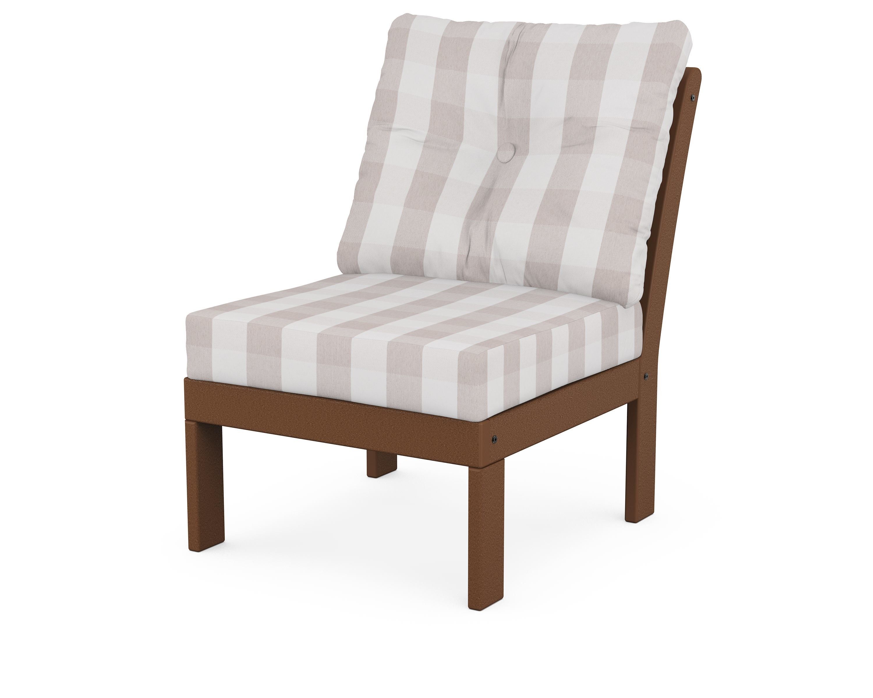 POLYWOOD® Vineyard Modular Armless Chair in Teak / Buffalo Plaid Dune Burlap