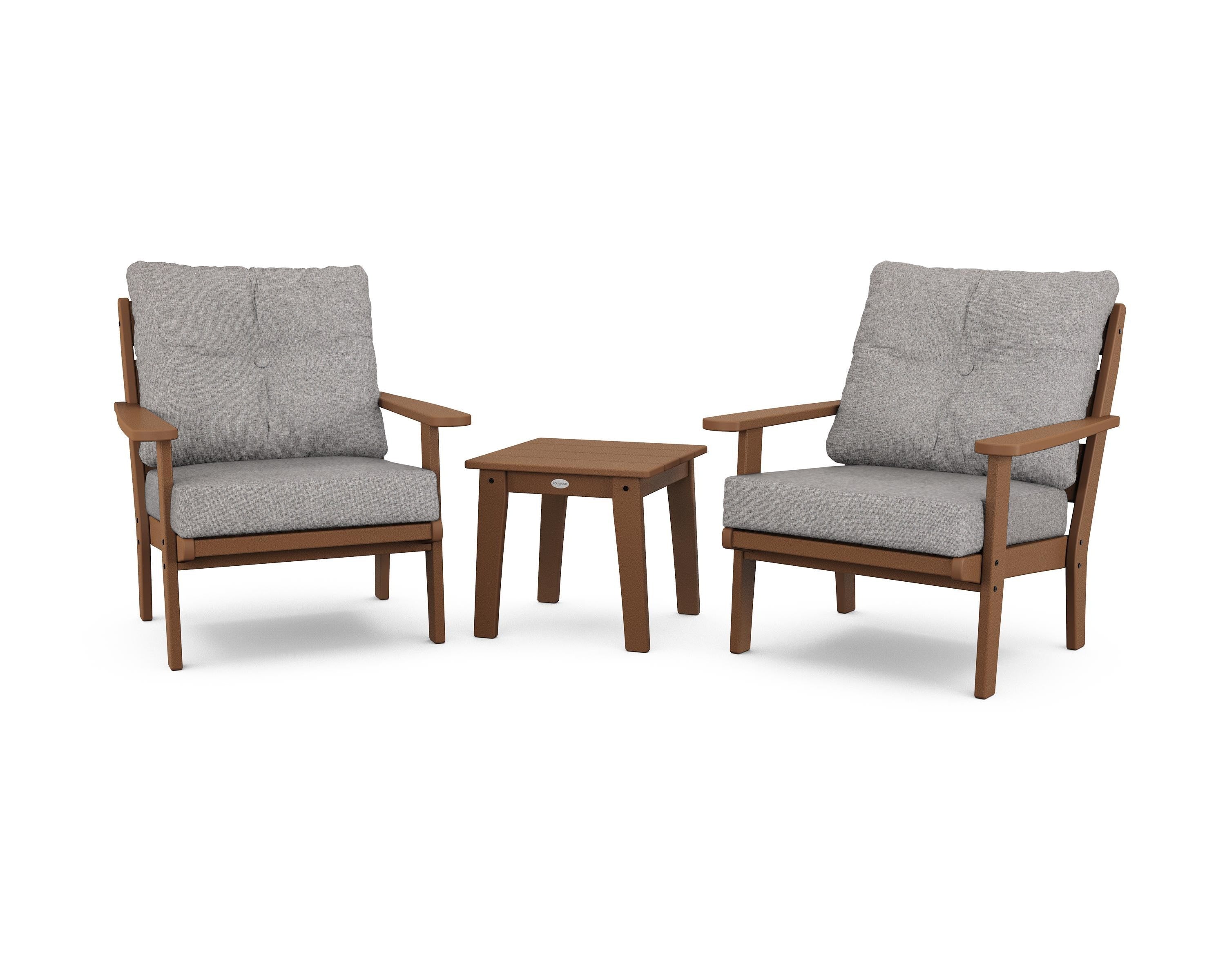 POLYWOOD® Lakeside 3-Piece Deep Seating Chair Set in Teak / Grey Mist