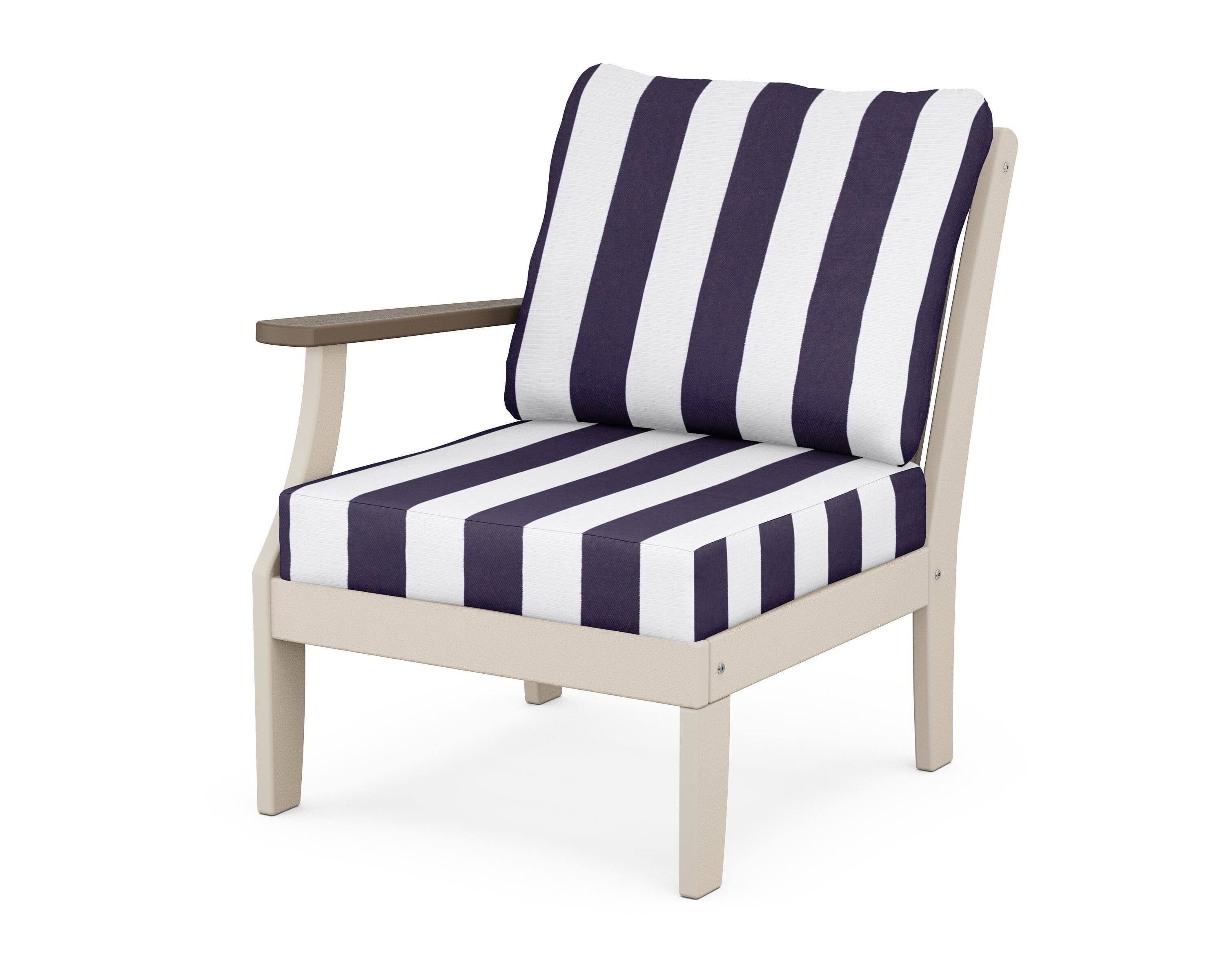 POLYWOOD® Braxton Modular Left Arm Chair in Sand / Kona / Cabana Stripe Navy