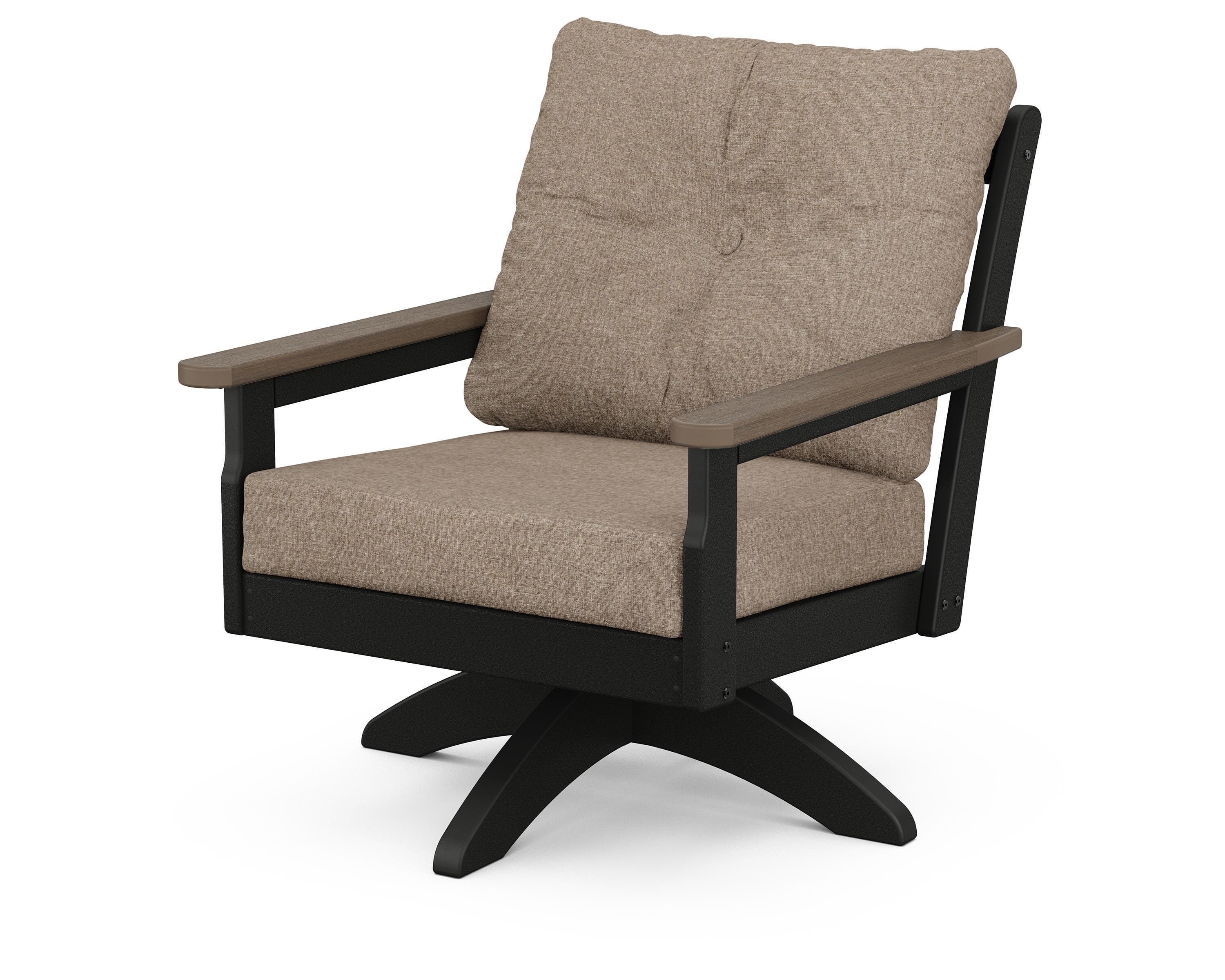 POLYWOOD® Vineyard Deep Seating Swivel Chair in Black / Kona / Spiced Burlap