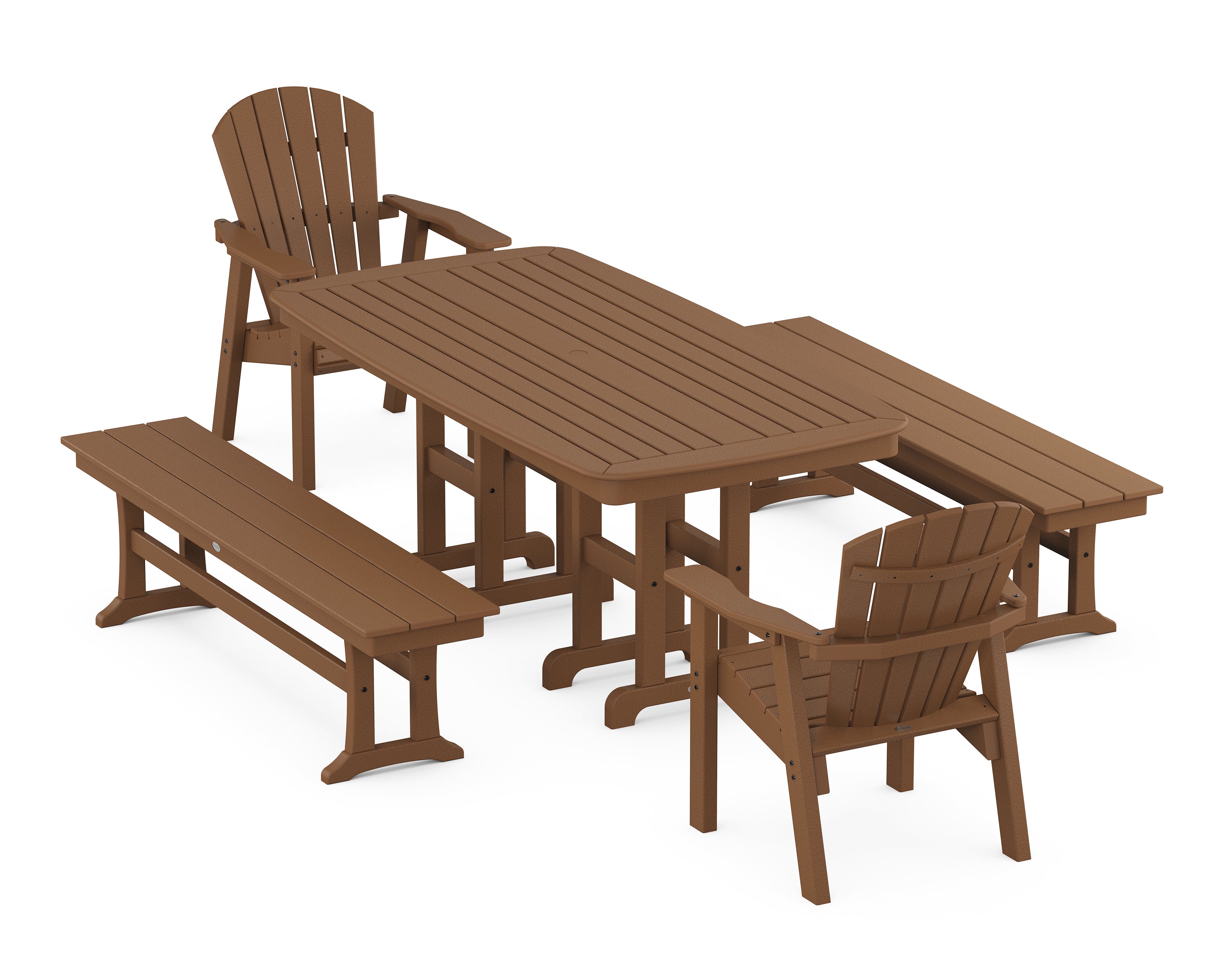 POLYWOOD® Seashell 5-Piece Dining Set with Benches in Teak