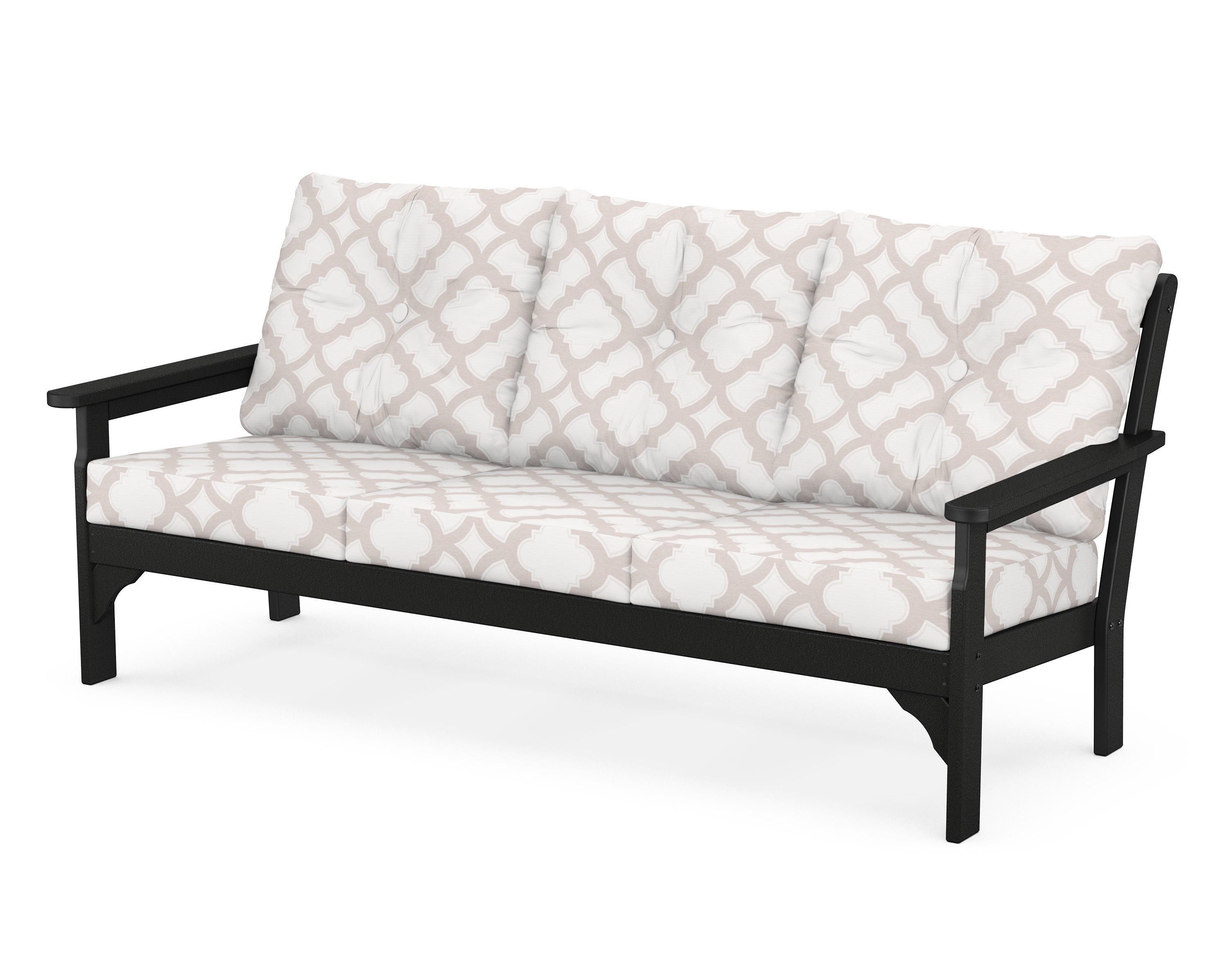 POLYWOOD® Vineyard Deep Seating Sofa in Black / Trellis Dune Burlap