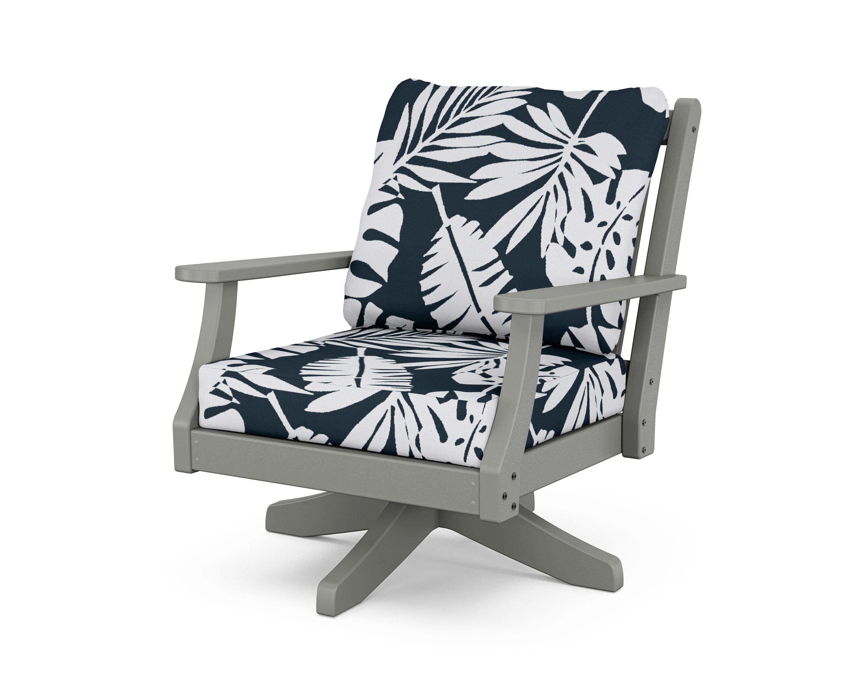 Country Living Wovendale Deep Seating Swivel Chair in Slate Grey / Leaf Marine Indigo