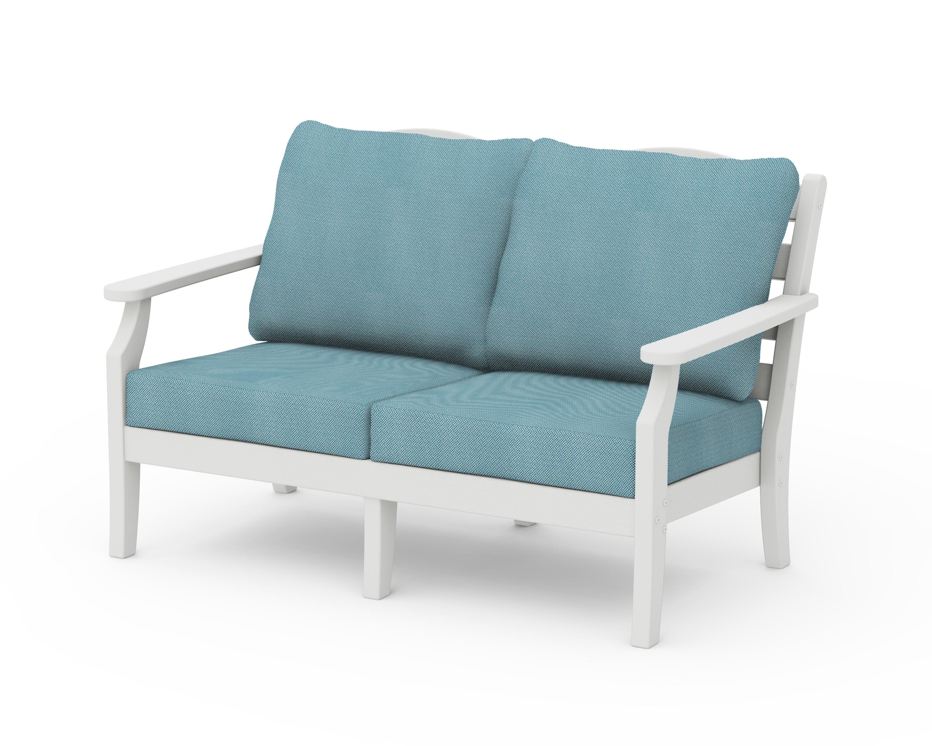 Draper James™ by POLYWOOD® Savannah Deep Seating Loveseat in Vintage White / Lattice Sky Blue