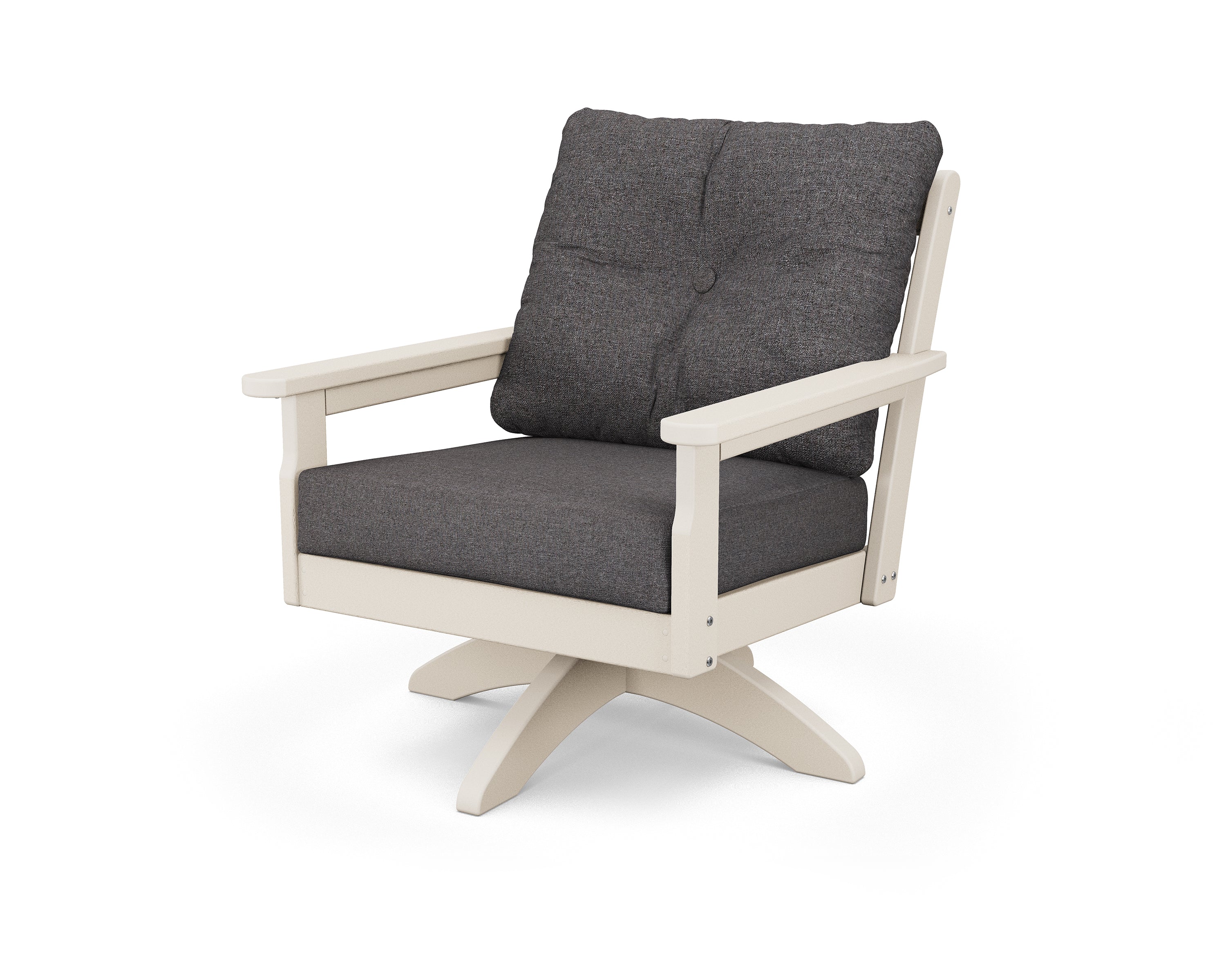 POLYWOOD® Vineyard Deep Seating Swivel Chair in Sand / Ash Charcoal