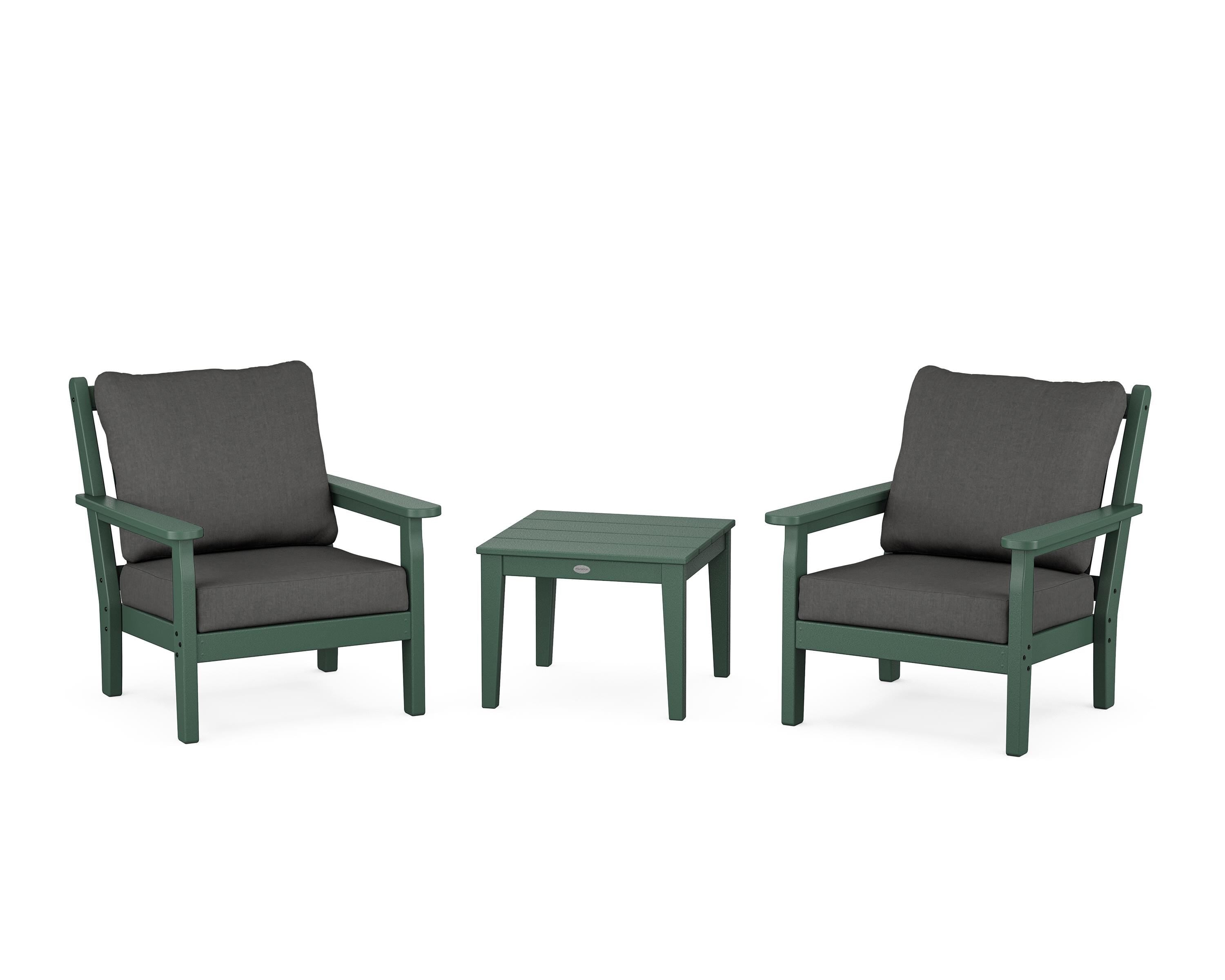 POLYWOOD® Chippendale 3-Piece Deep Seating Set in Green / Spectrum Carbon