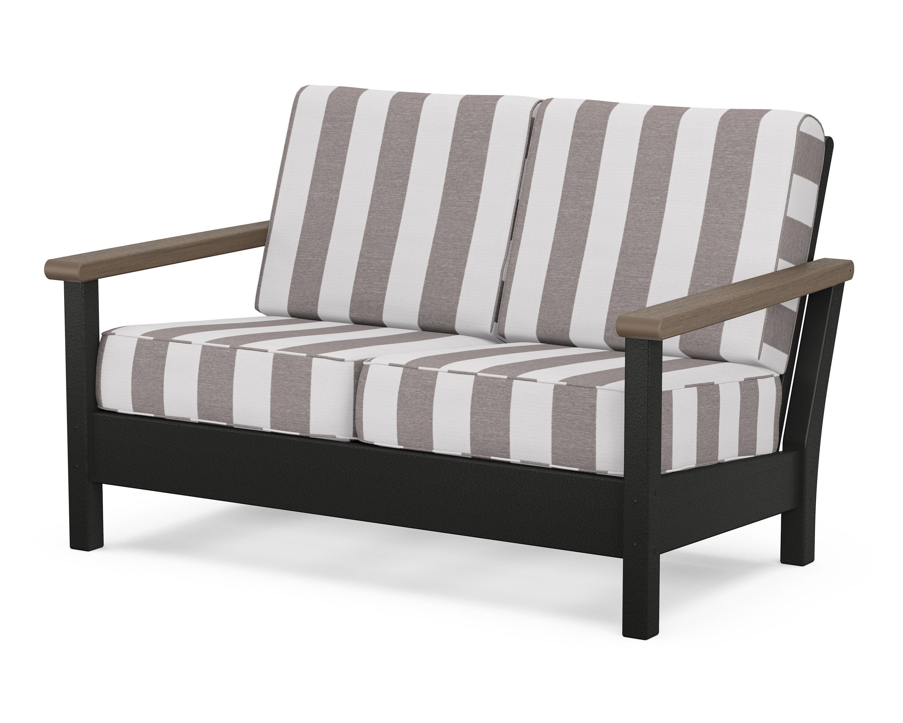 POLYWOOD® Harbour Deep Seating Loveseat in Black / Kona / Cabana Stripe Grey Mist