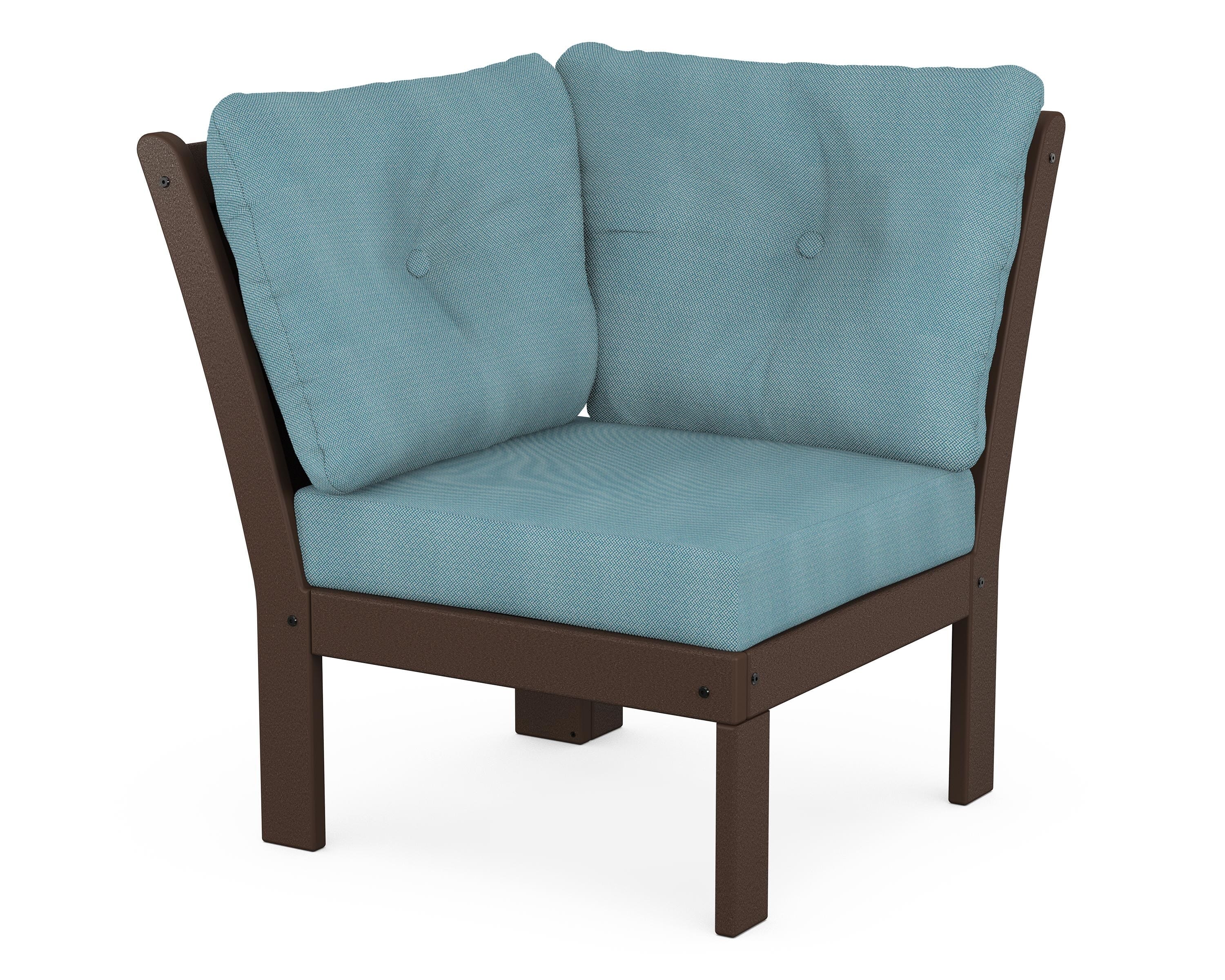 POLYWOOD® Vineyard Modular Corner Chair in Mahogany / Lattice Sky Blue