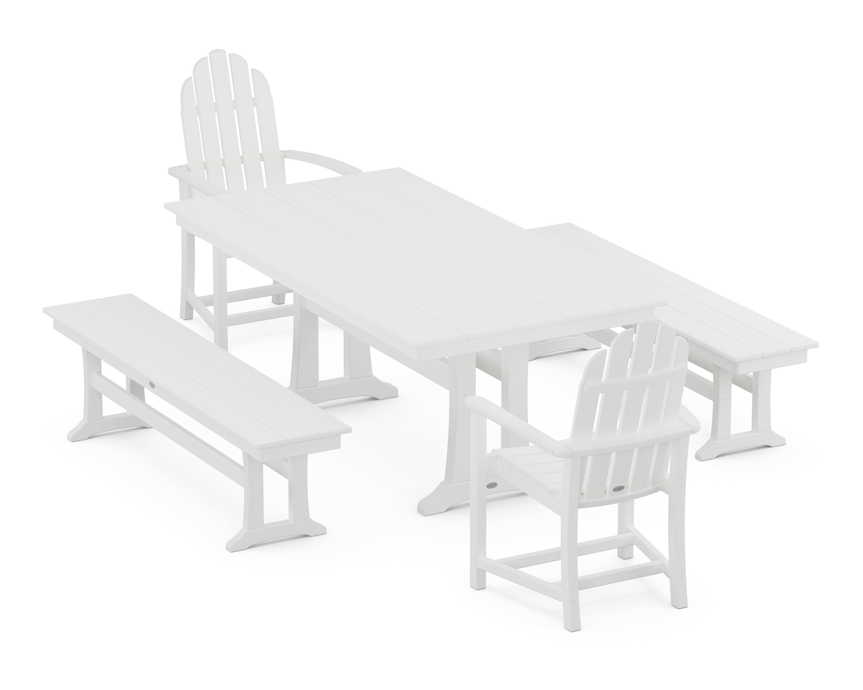 POLYWOOD® Classic Adirondack 5-Piece Farmhouse Dining Set With Trestle Legs in White