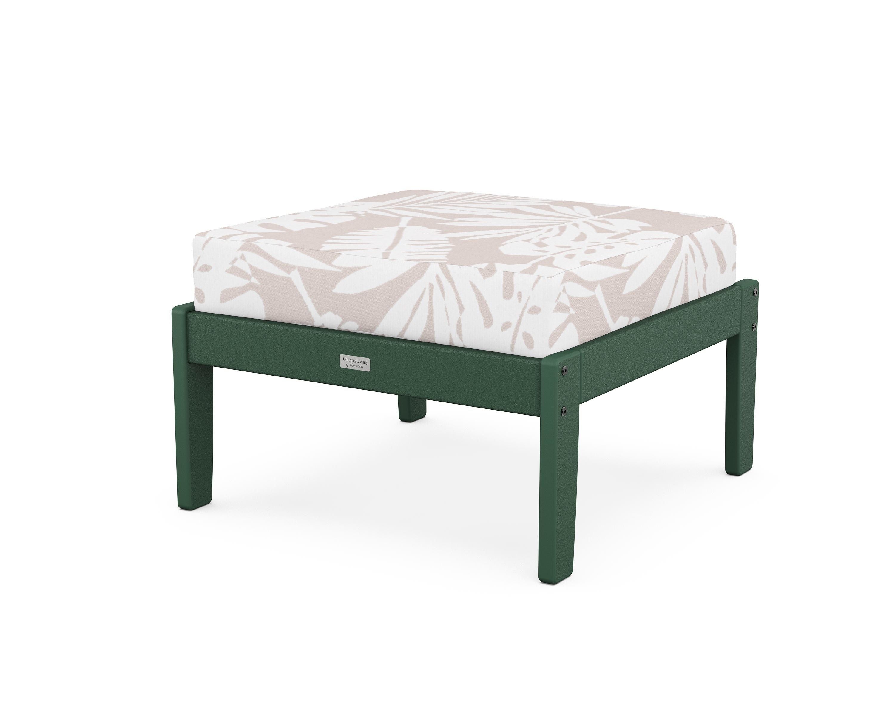 Country Living Cottage Deep Seating Ottoman in Green / Leaf Dune Burlap