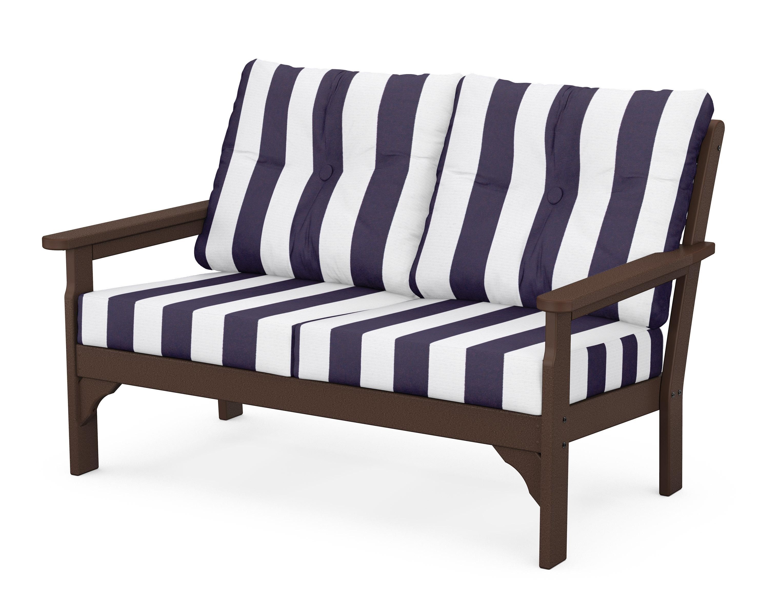 POLYWOOD® Vineyard Deep Seating Loveseat in Mahogany / Cabana Stripe Navy