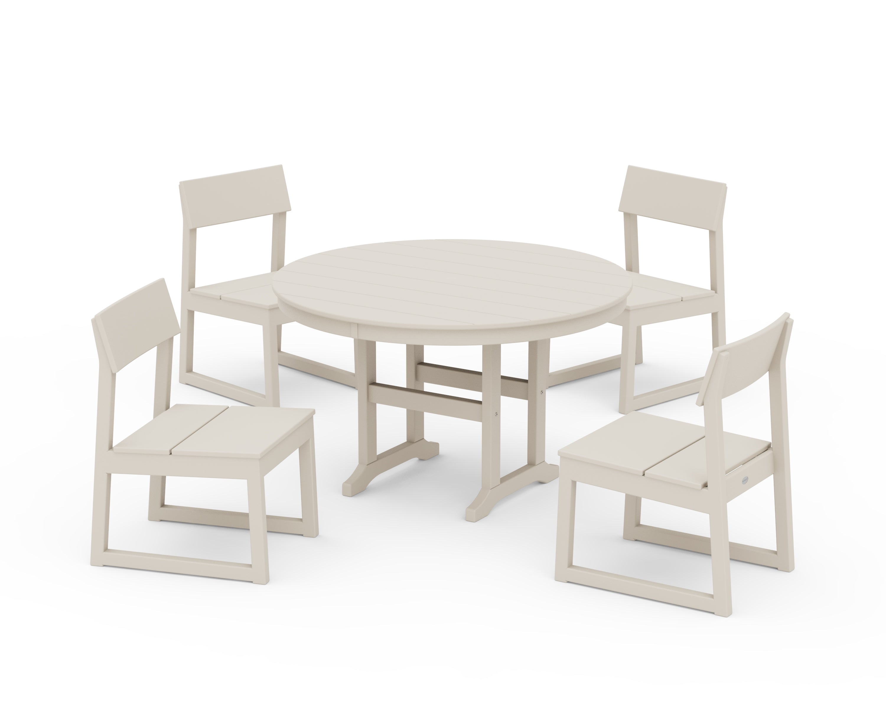 POLYWOOD® EDGE Side Chair 5-Piece Round Farmhouse Dining Set in Sand