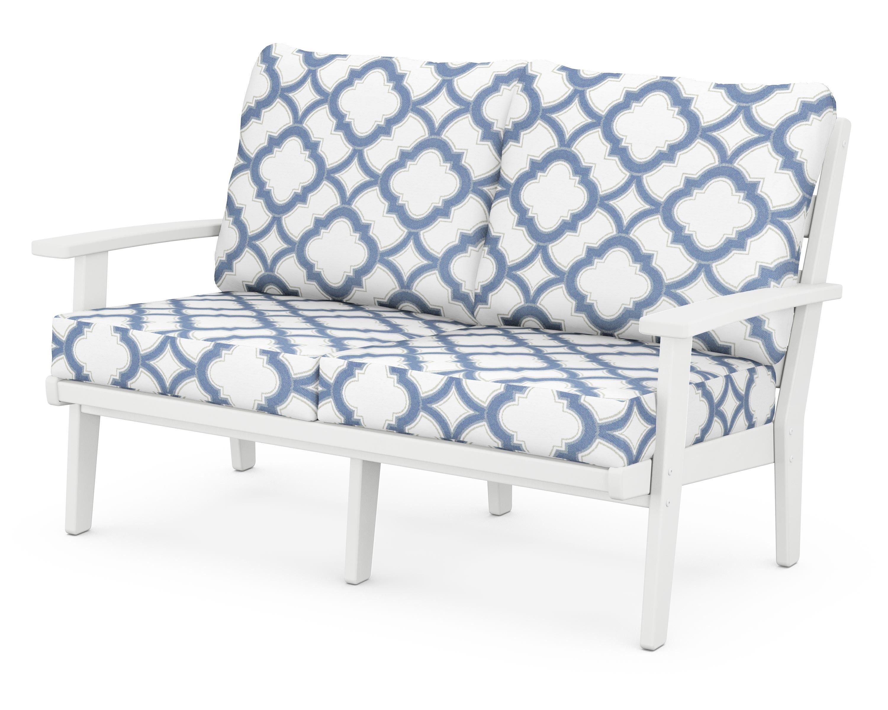 POLYWOOD® Grant Park Deep Seating Loveseat in White / Trellis Sky Blue