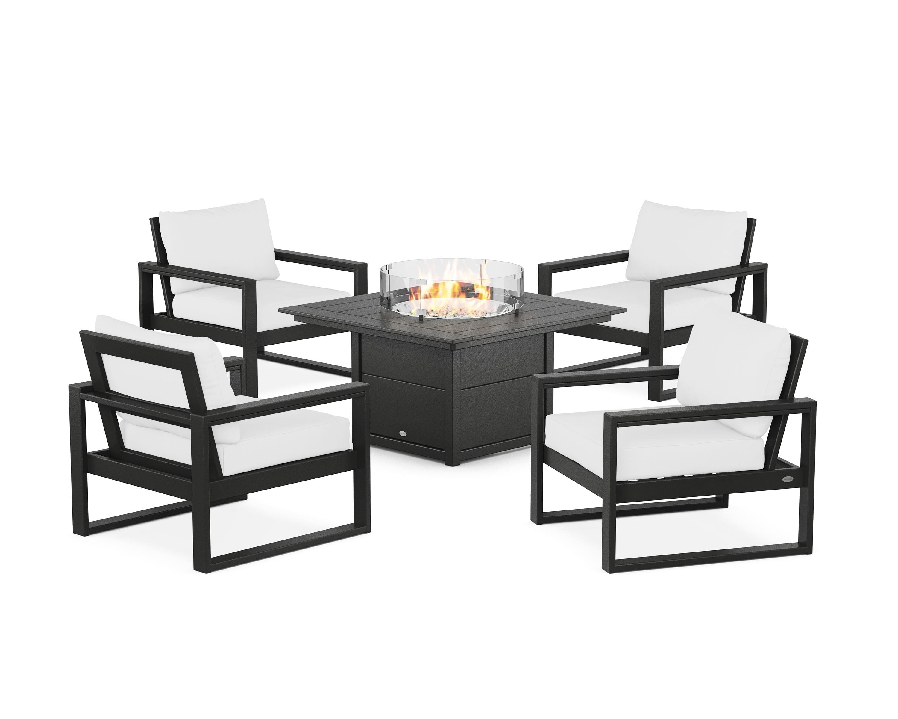POLYWOOD® EDGE Sectional 5-Piece Deep Seating Set with Fire Pit Table in Black / Natural