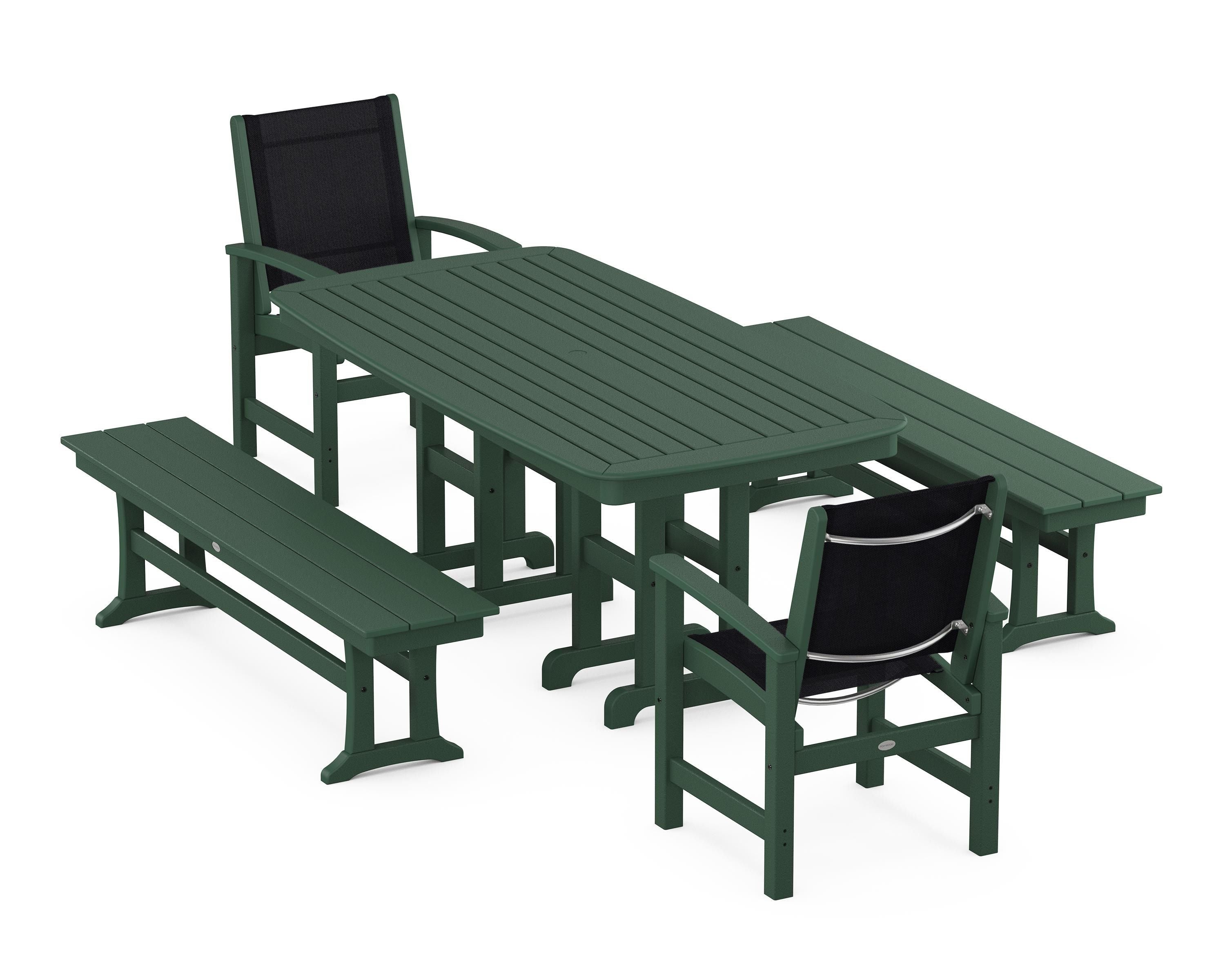 POLYWOOD® Coastal 5-Piece Dining Set in Green / Black Sling
