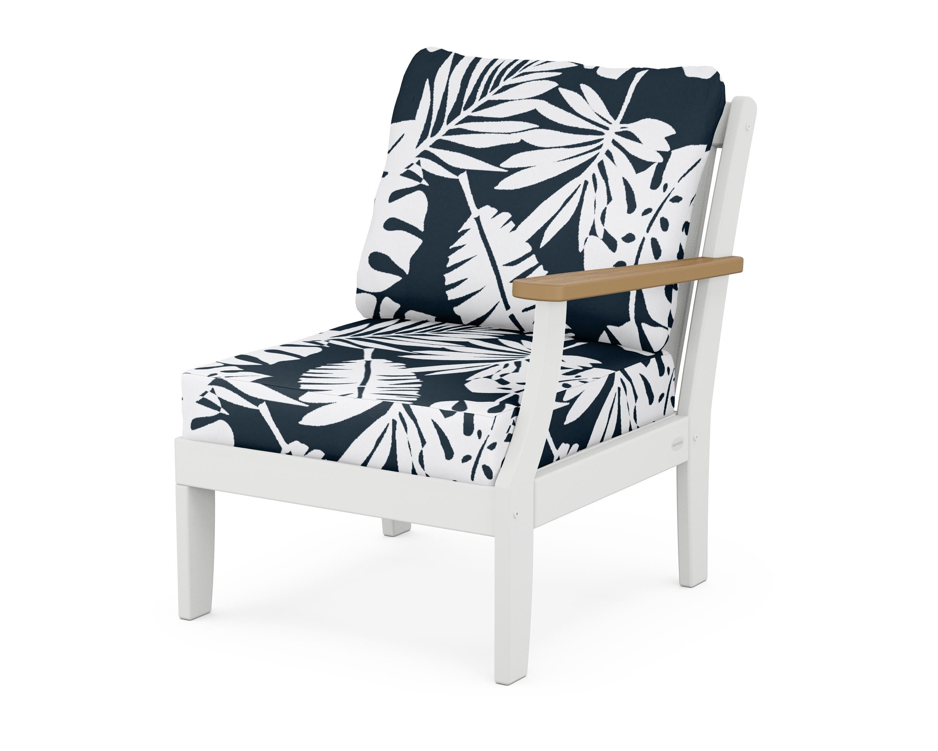 POLYWOOD® Braxton Modular Right Arm Chair in White / Natural / Leaf Marine Indigo