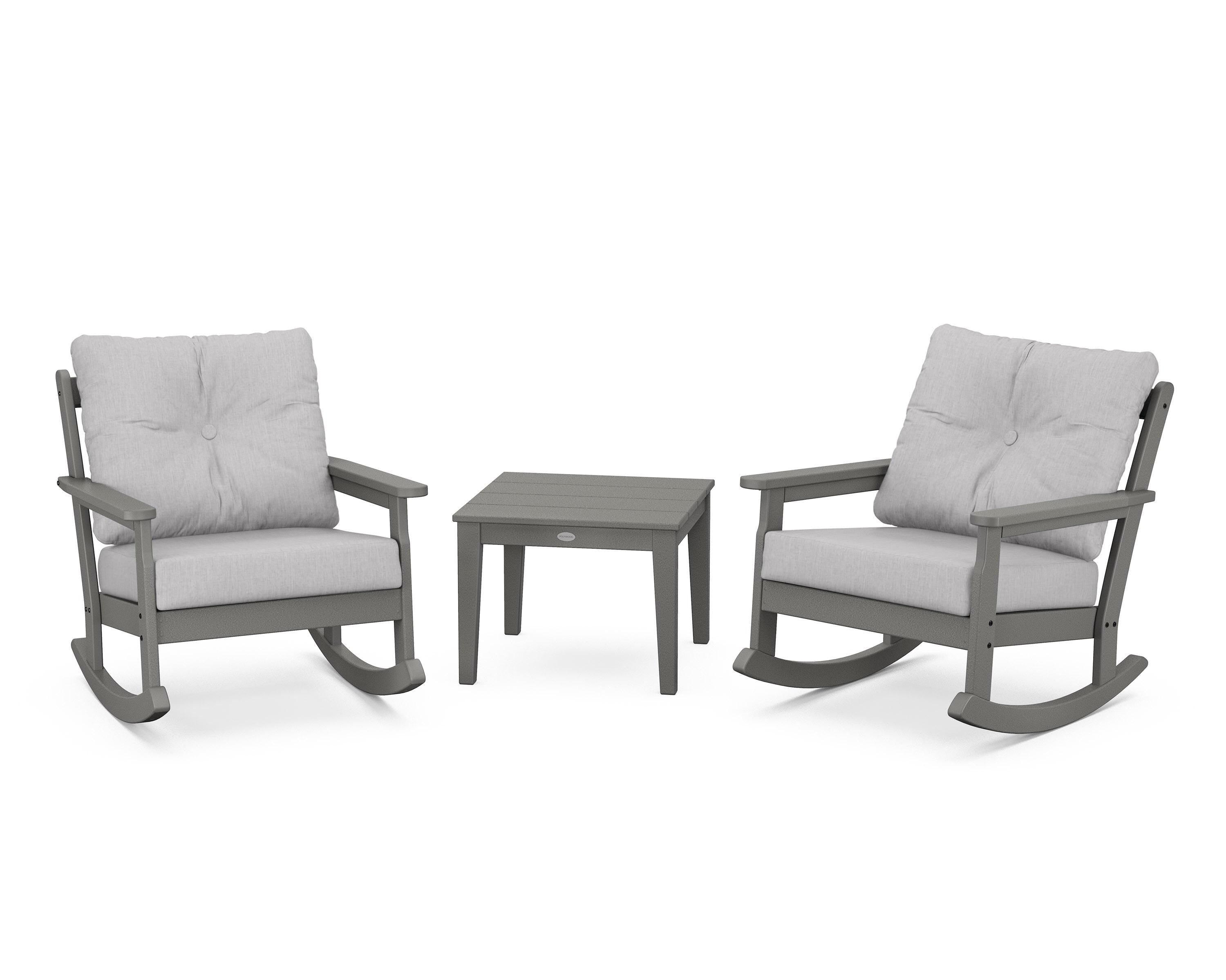 POLYWOOD® Vineyard 3-Piece Deep Seating Rocker Set in Slate Grey / Granite