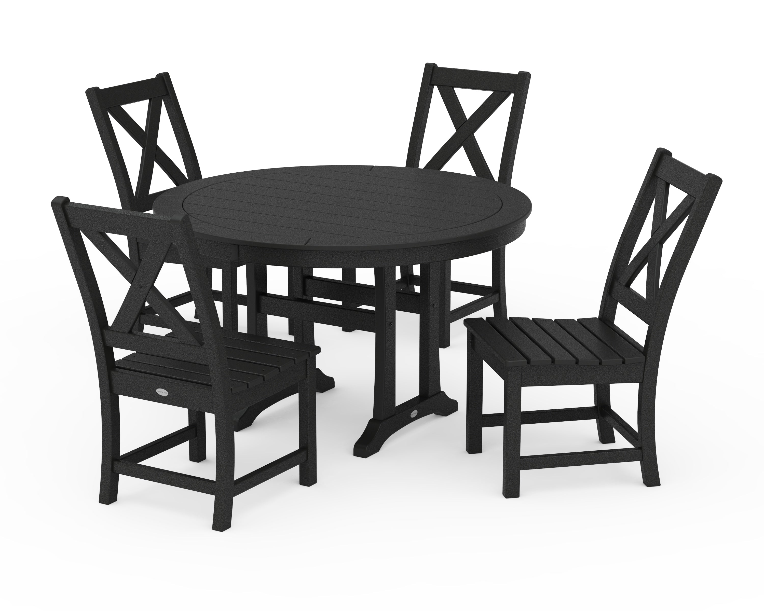 POLYWOOD® Braxton Side Chair 5-Piece Round Dining Set With Trestle Legs in Black