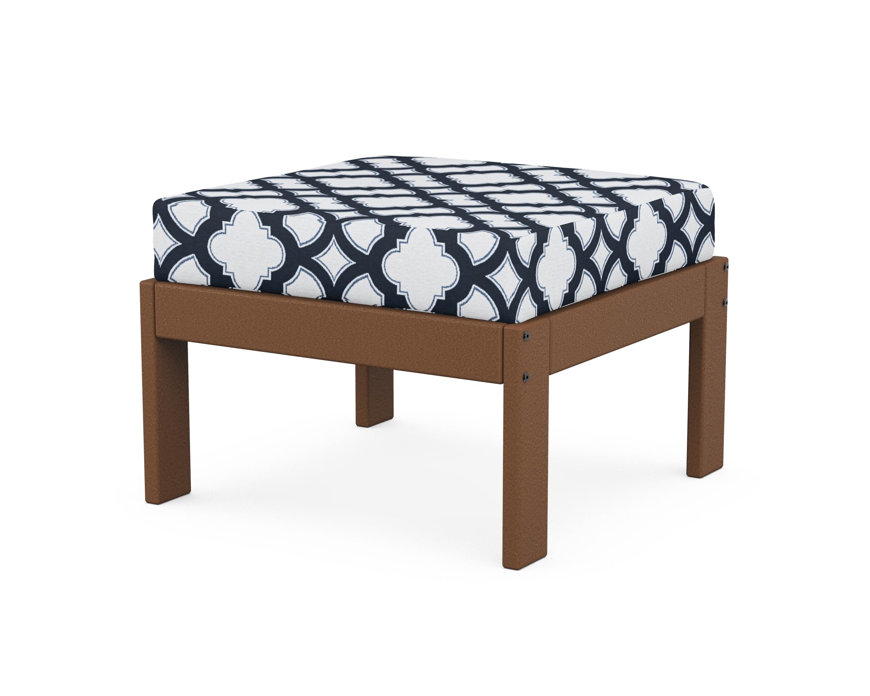 POLYWOOD® Vineyard Modular Ottoman in Teak / Trellis Marine Indigo