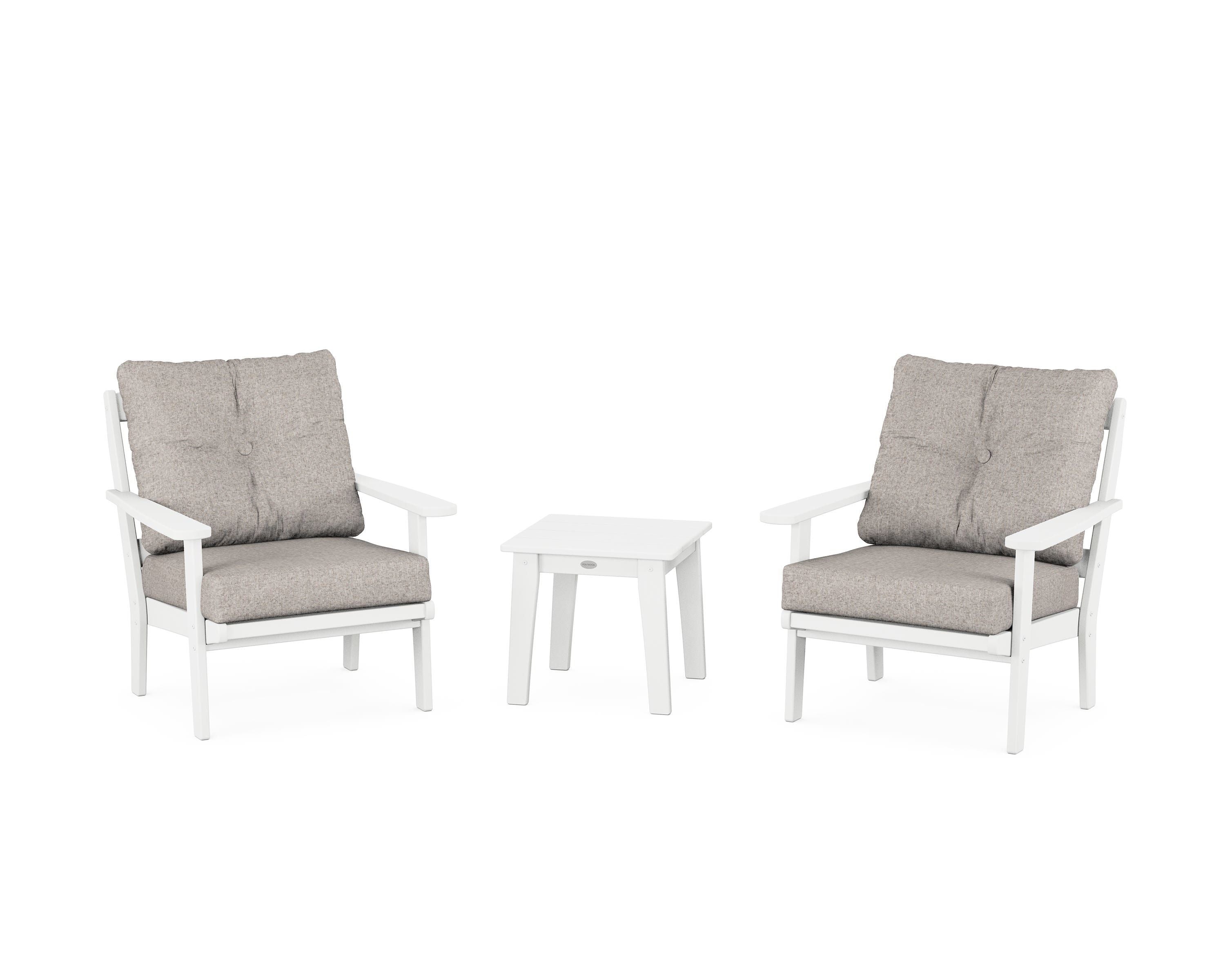 POLYWOOD® Mission 3-Piece Deep Seating Set in White / Weathered Tweed